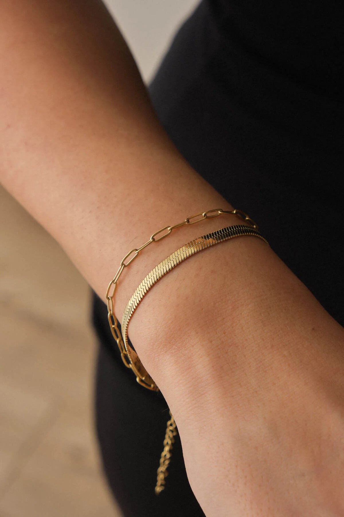 Çelik 2'li Kombin İtalyan ve Ataç Zincir Bileklik Minimal Kararmaz 17+4cm