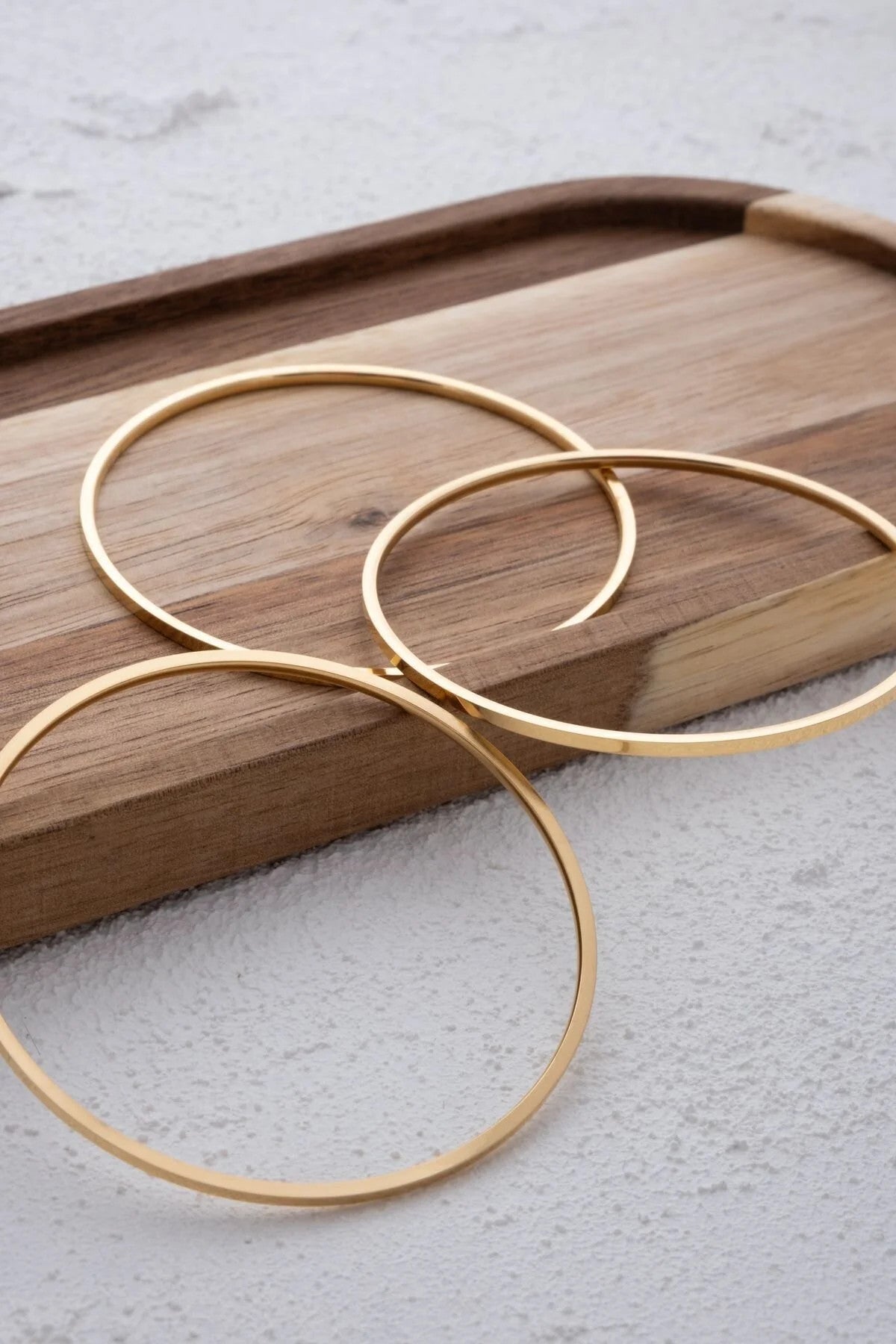 Çelik Ajda Bilezik İnce Kibrit Çöpü Kararmaz Altın 3'lü Set Çap 6.6cm