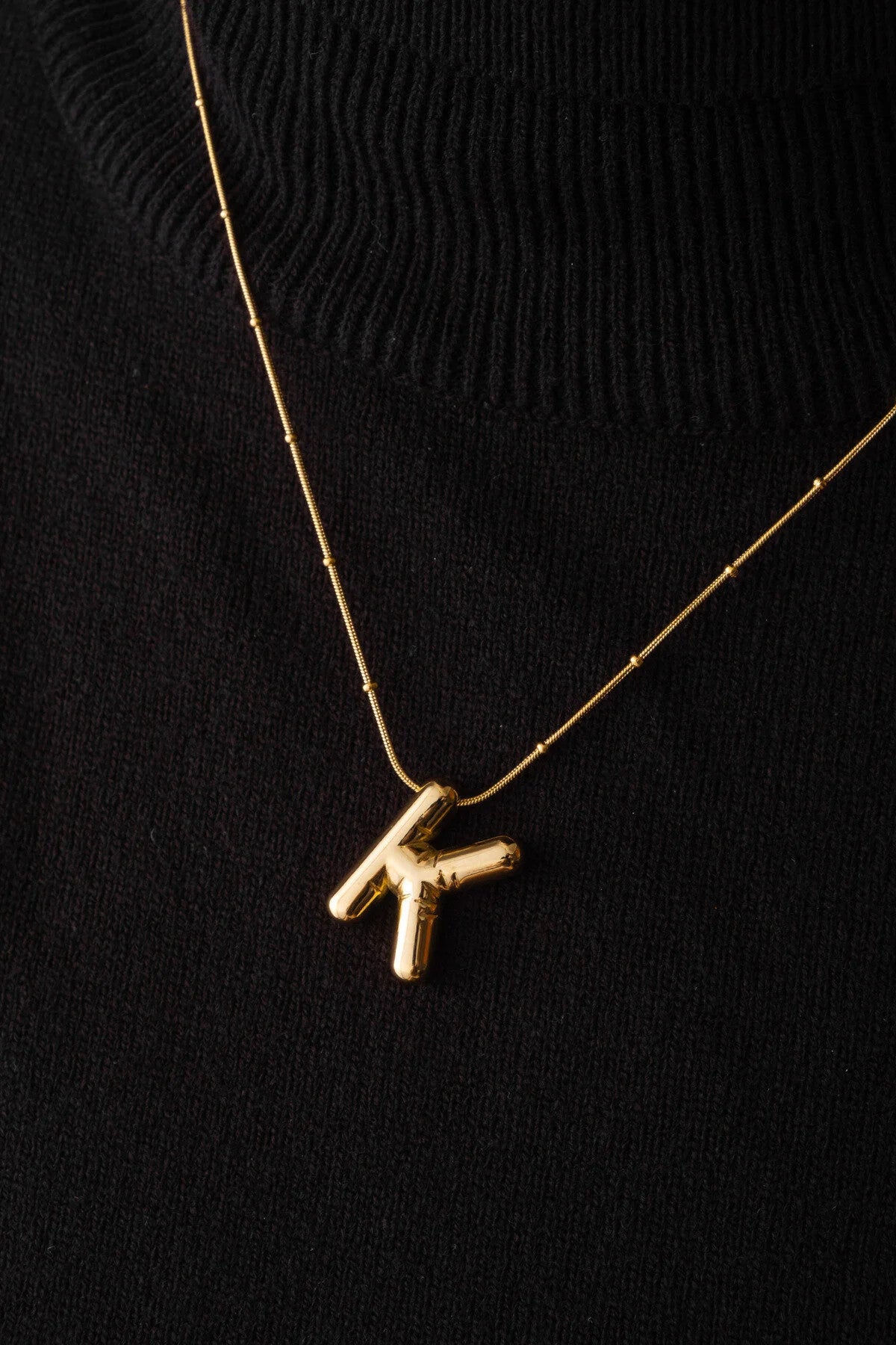 Çelik Harfli "K" Bubble Balon Kolye Balık Sırtı Toplu Zincir K Harfi 45cm