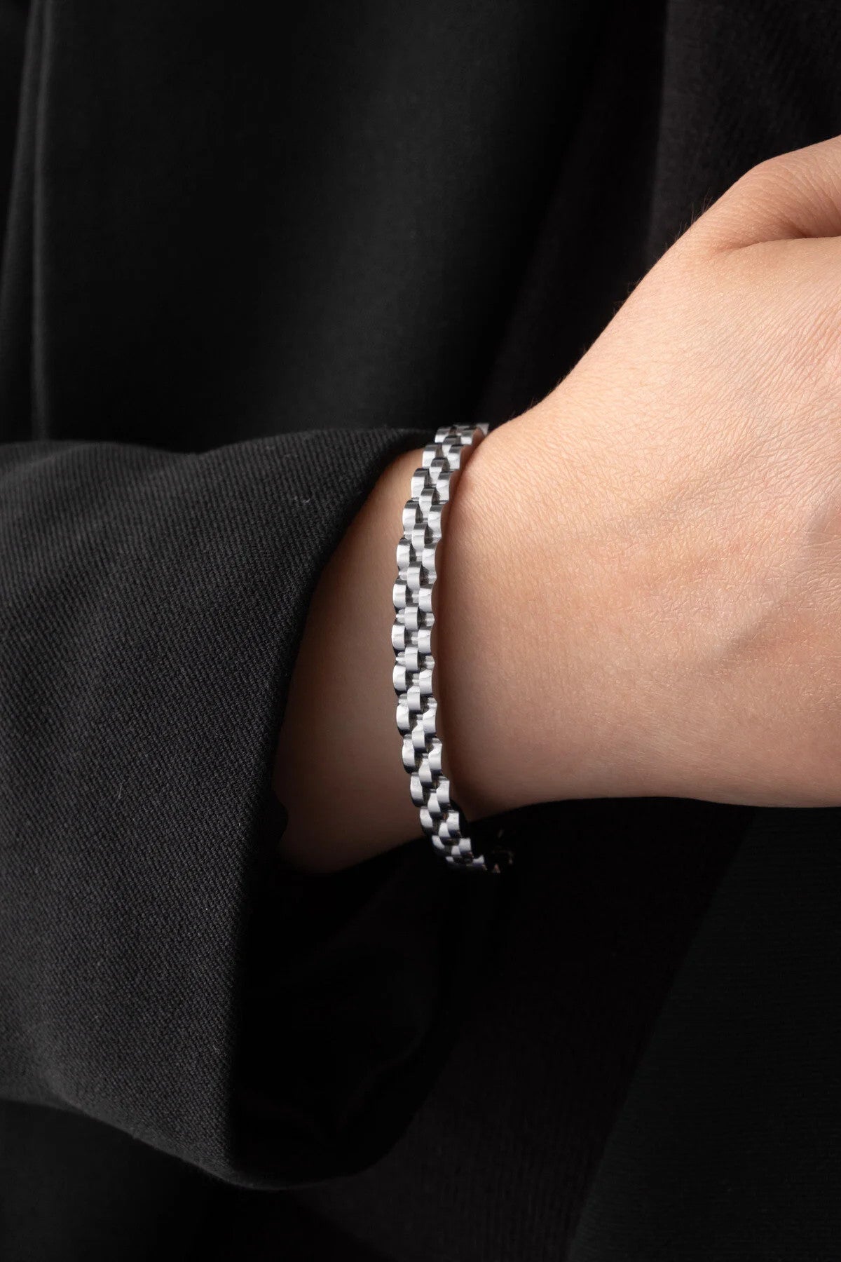 Çelik Saat Kordon Kelepçe Bileklik Kararmaz Gümüş 18cm