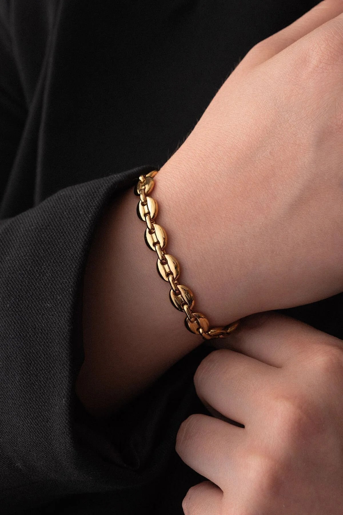 Çelik Gemici Model Zincir Bileklik Kahve Çekirdeği 5mm Zincir Unisex 17cm+4cm&21cm