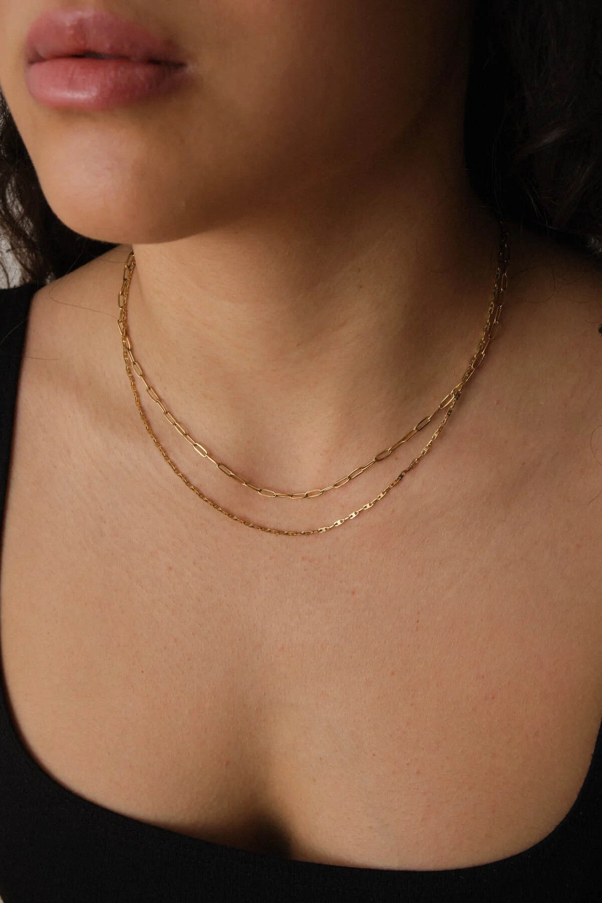 Çelik 2'li Kombin Ataç ve Dokulu Fermuar Zincir Kolye Minimal Kararmaz 45+5cm