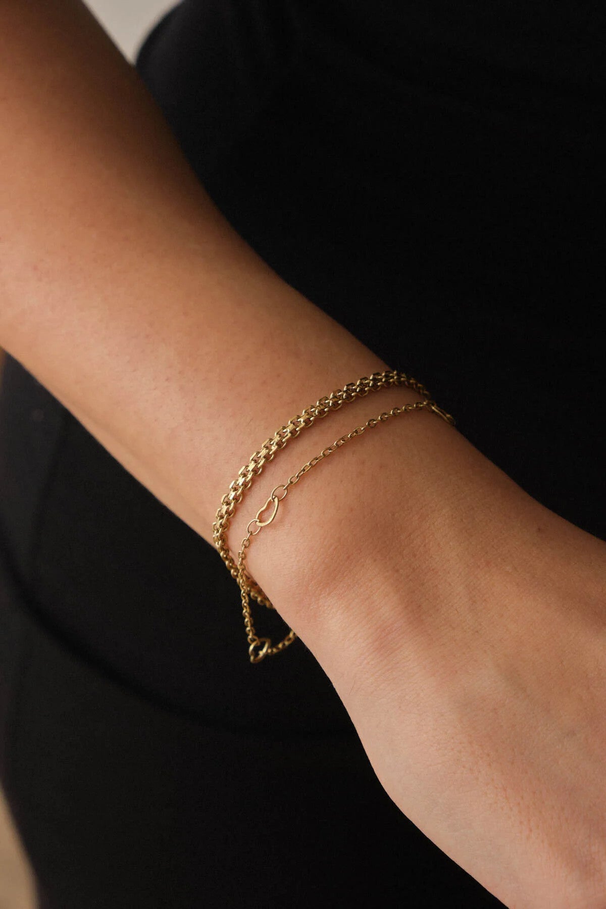 Çelik 2'li Kombin Örme ve Kalpli Zincir Bileklik Kararmaz 17+4cm & 21cm