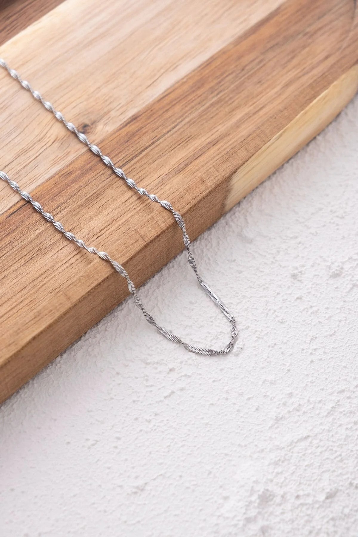 Çelik Ince Singapur Zincir Kolye Ince Burgu Zincir 1mm Zarif Minimal 45cm&60cm