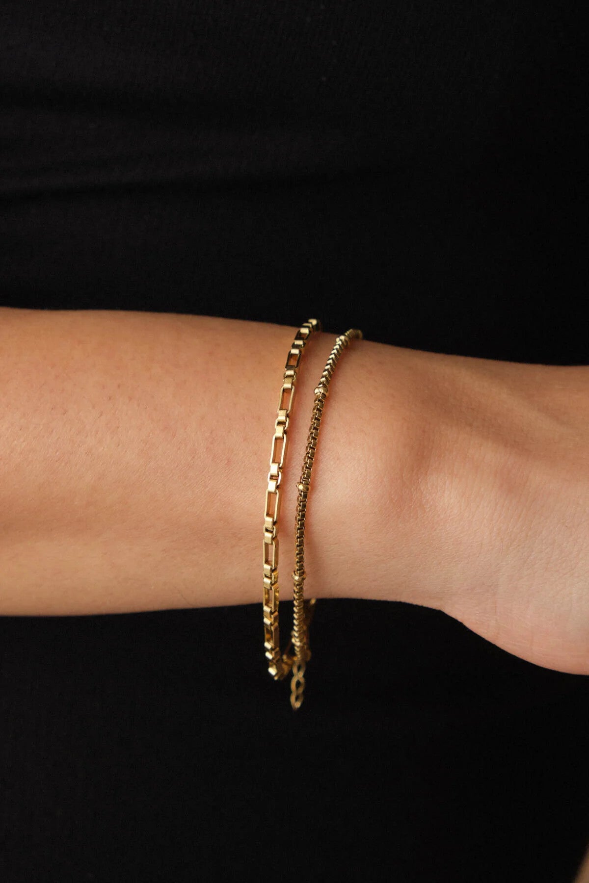 Çelik 2'li Kombin Toplu Kutu Kare Ve Dikdörtgen Kare Zincir Bileklik Kararmaz 17+4cm & 21cm