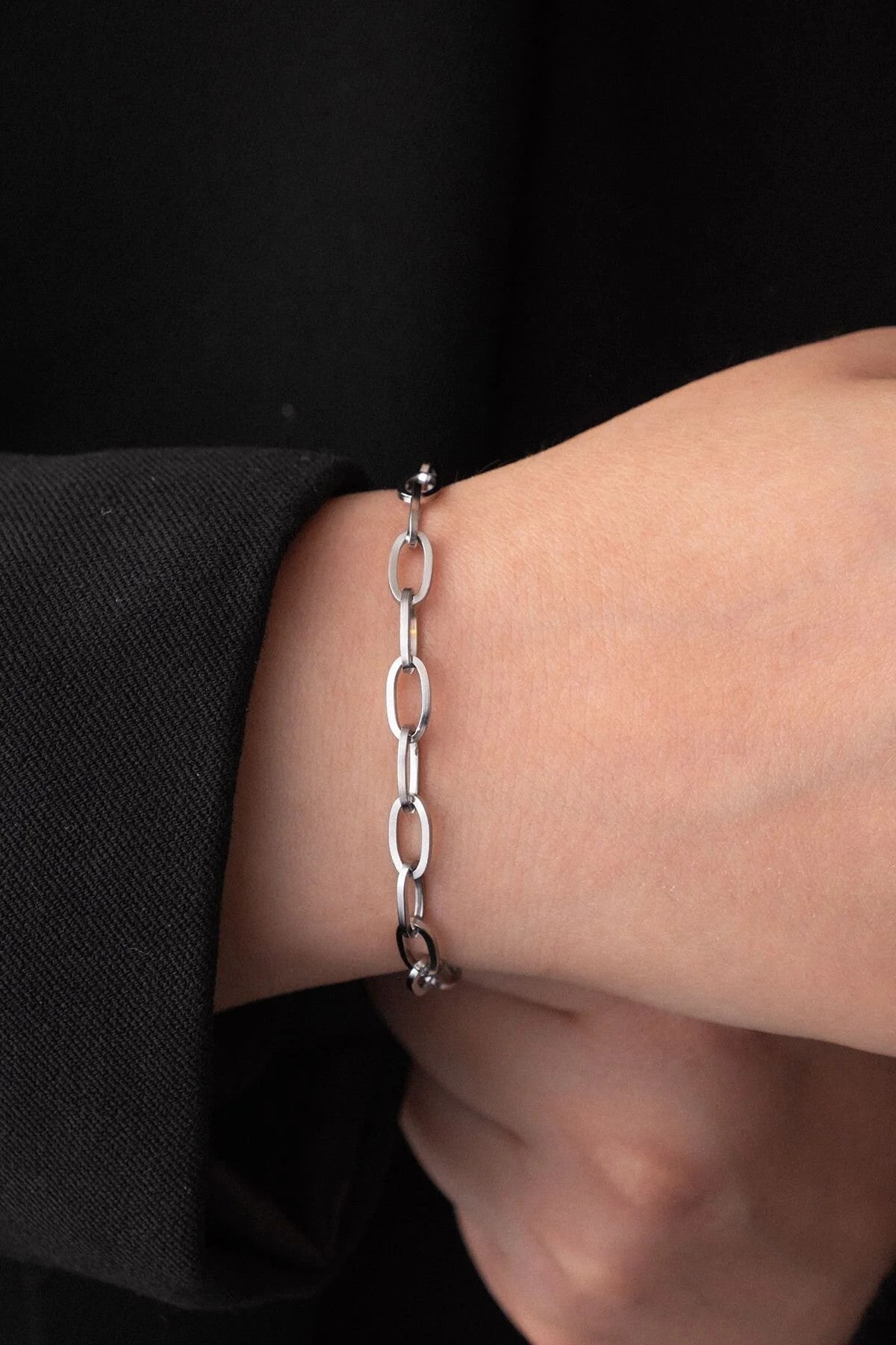 Çelik Kalın Ataç Bileklik Oval Zincir Kararmaz 5mm 17cm+4cm&21cm