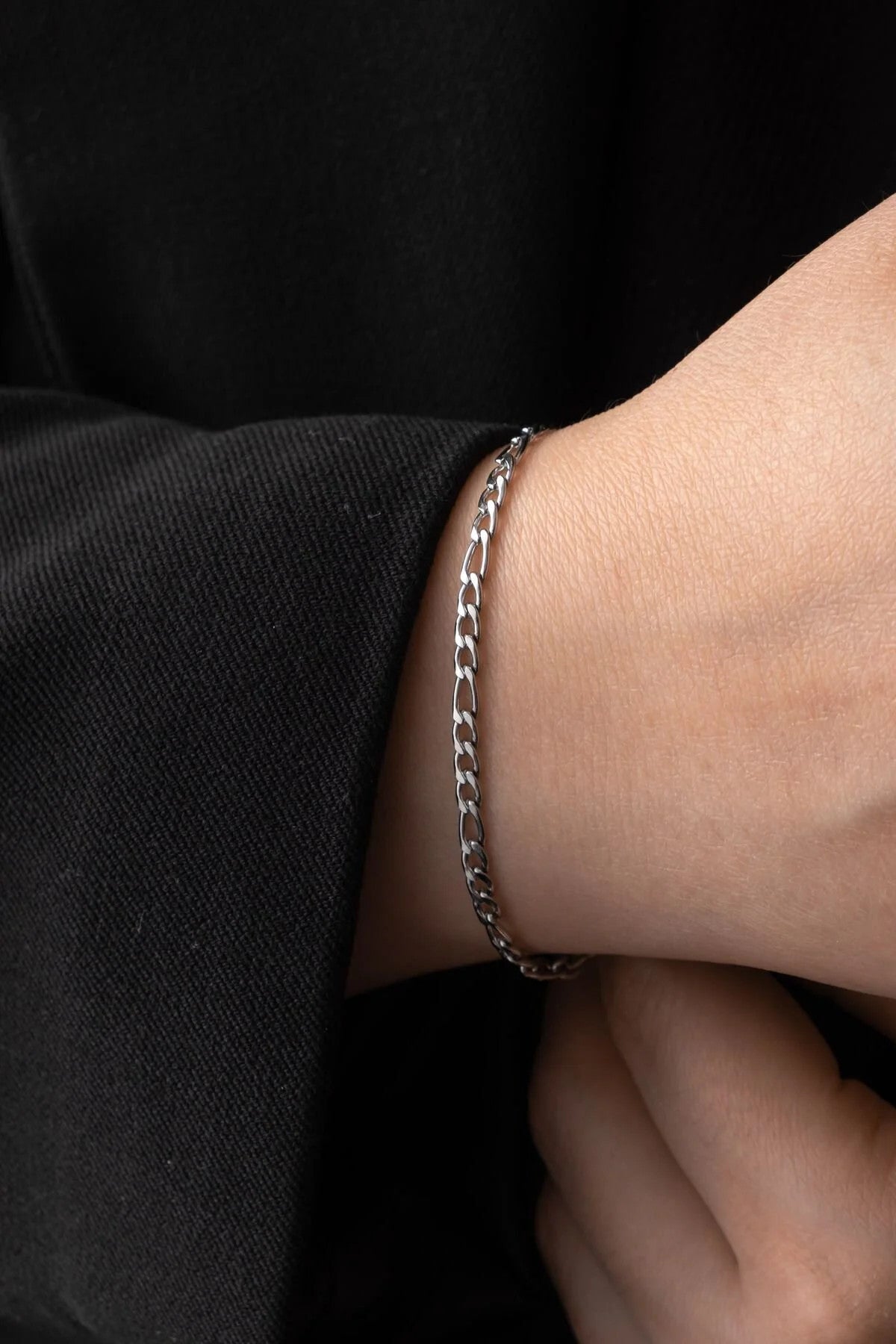 Çelik Ince Figaro Zincir Bileklik 3mm Kararmaz Unisex 17cm+4cm&21cm