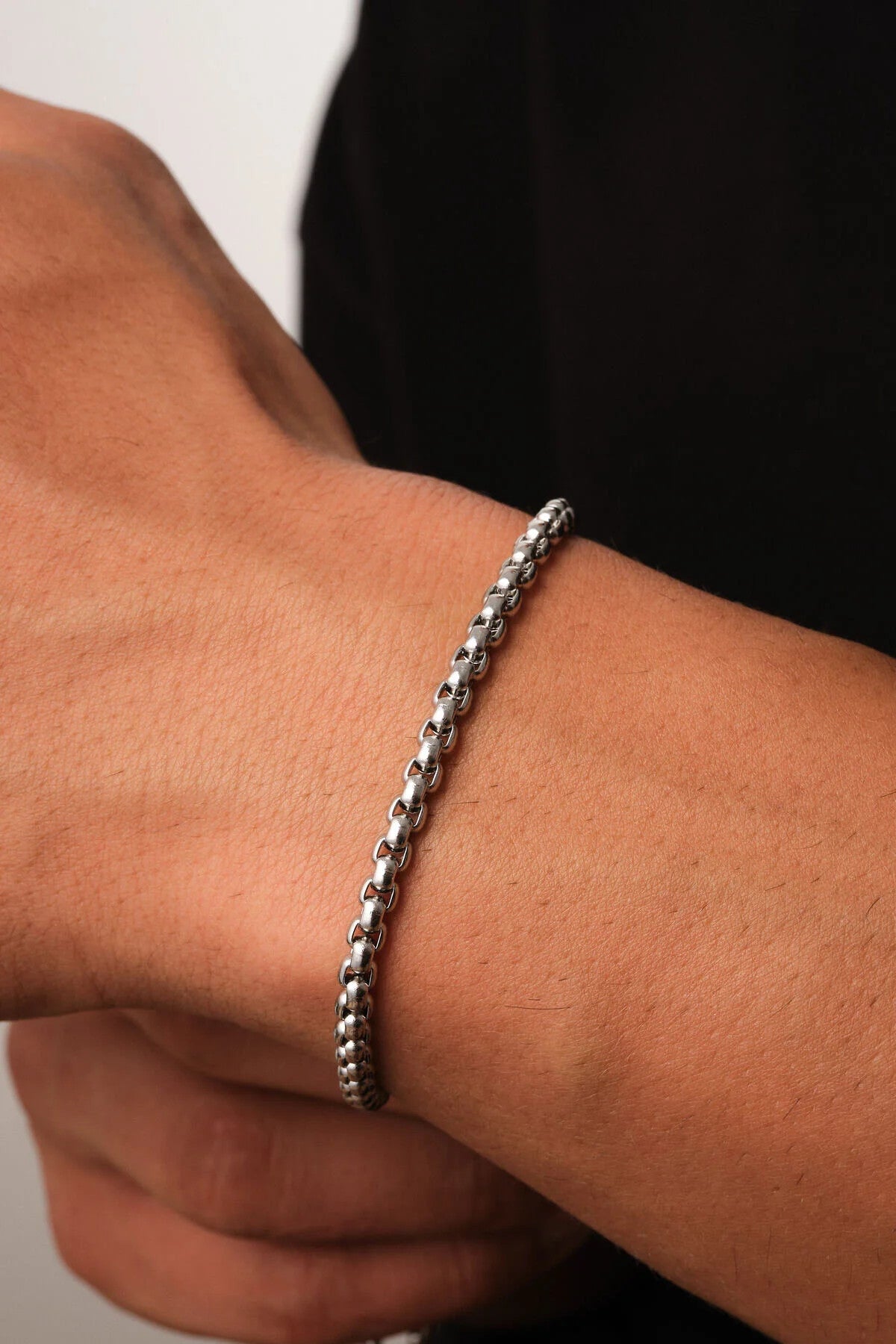 Çelik Top Erkek Bileklik 3mm Yuvarlak Kararmaz Zincir 20cm