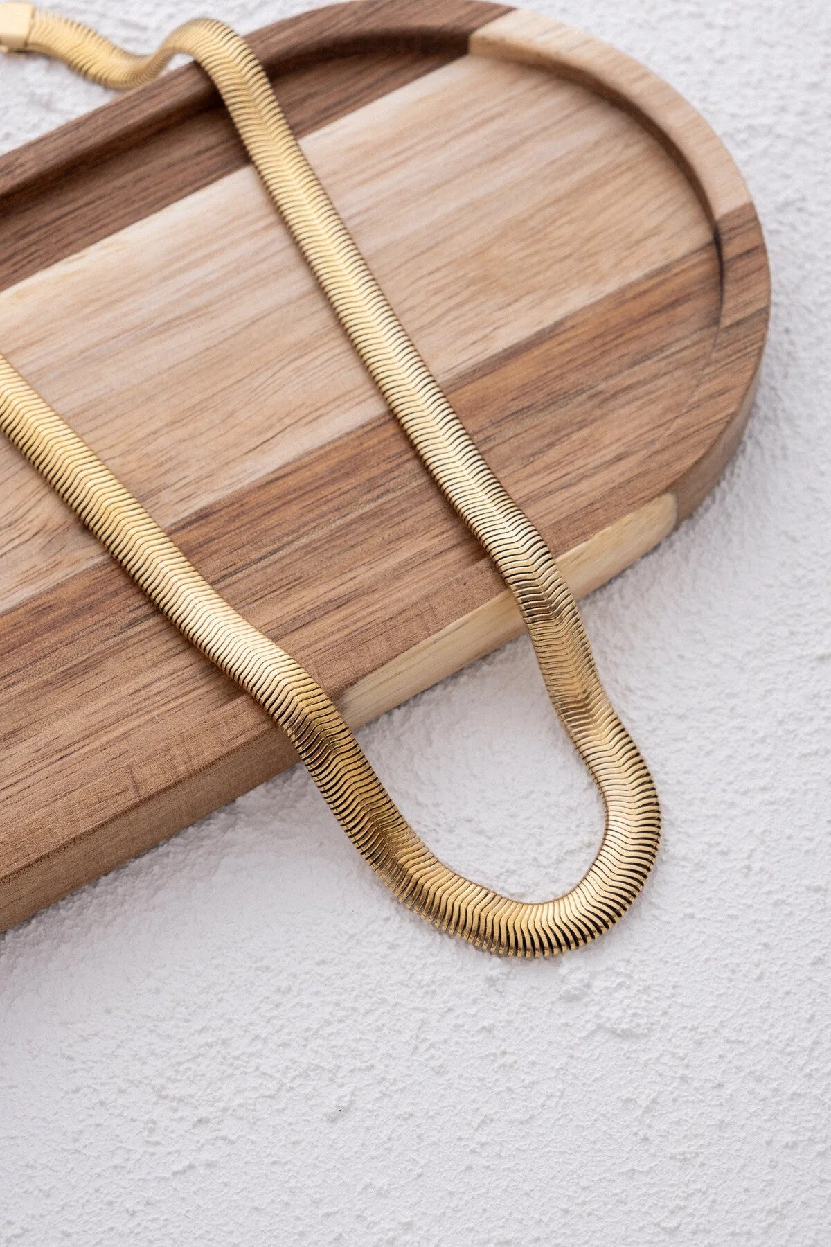 Çelik Kalın Yılan Kolye Balık Sırtı Yassı Zincir Kolye 5 mm Kararmaz 40cm+6cm