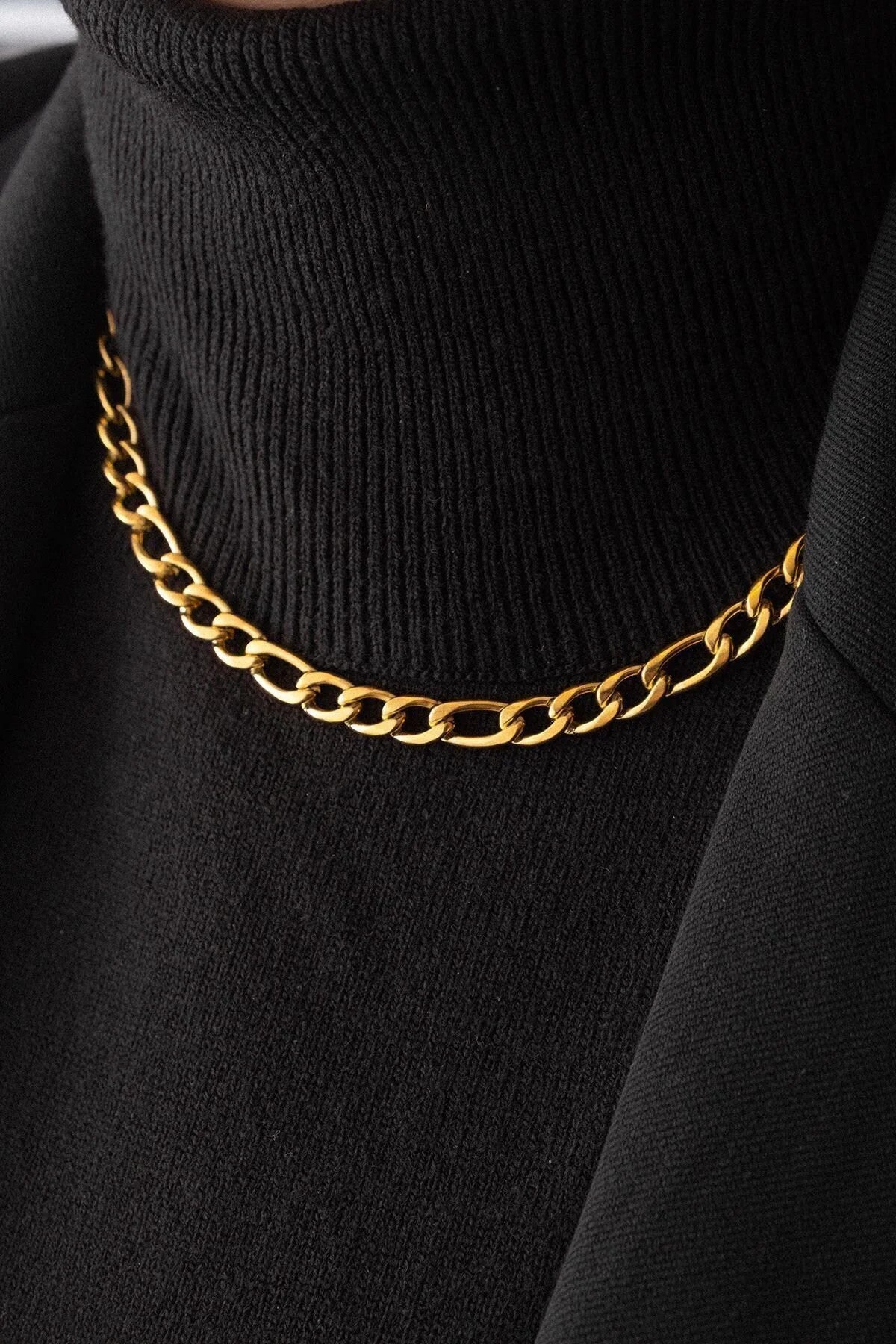 Çelik Figaro Zincir Kolye Kararmaz 6mm Kalın Figaro Kolye Unisex Ayarlanabilir Boy