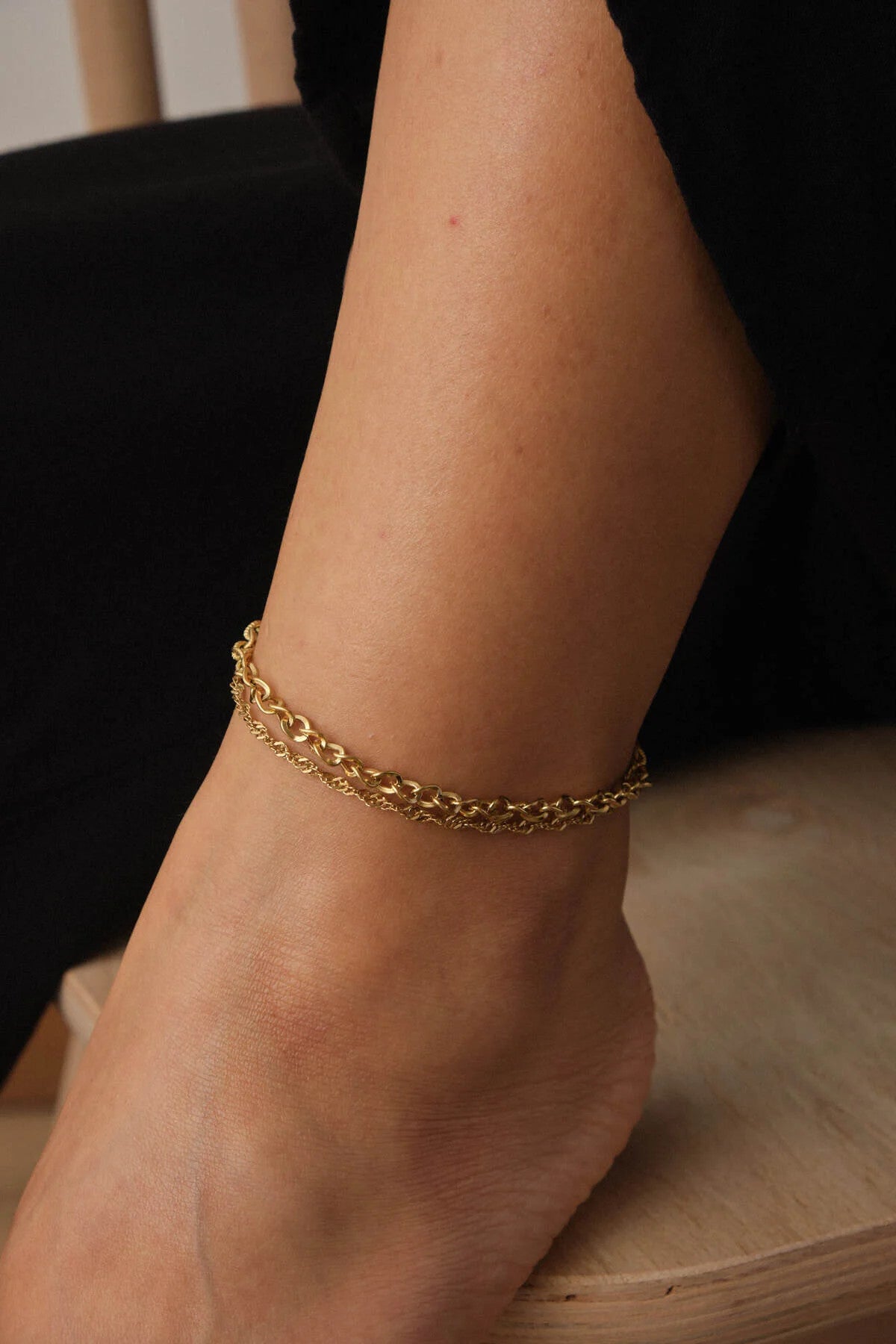 Çelik 2'li Kombin Singapur ve Dokulu Sarmal Zincir Halhal Minimal Kararmaz 22+4cm