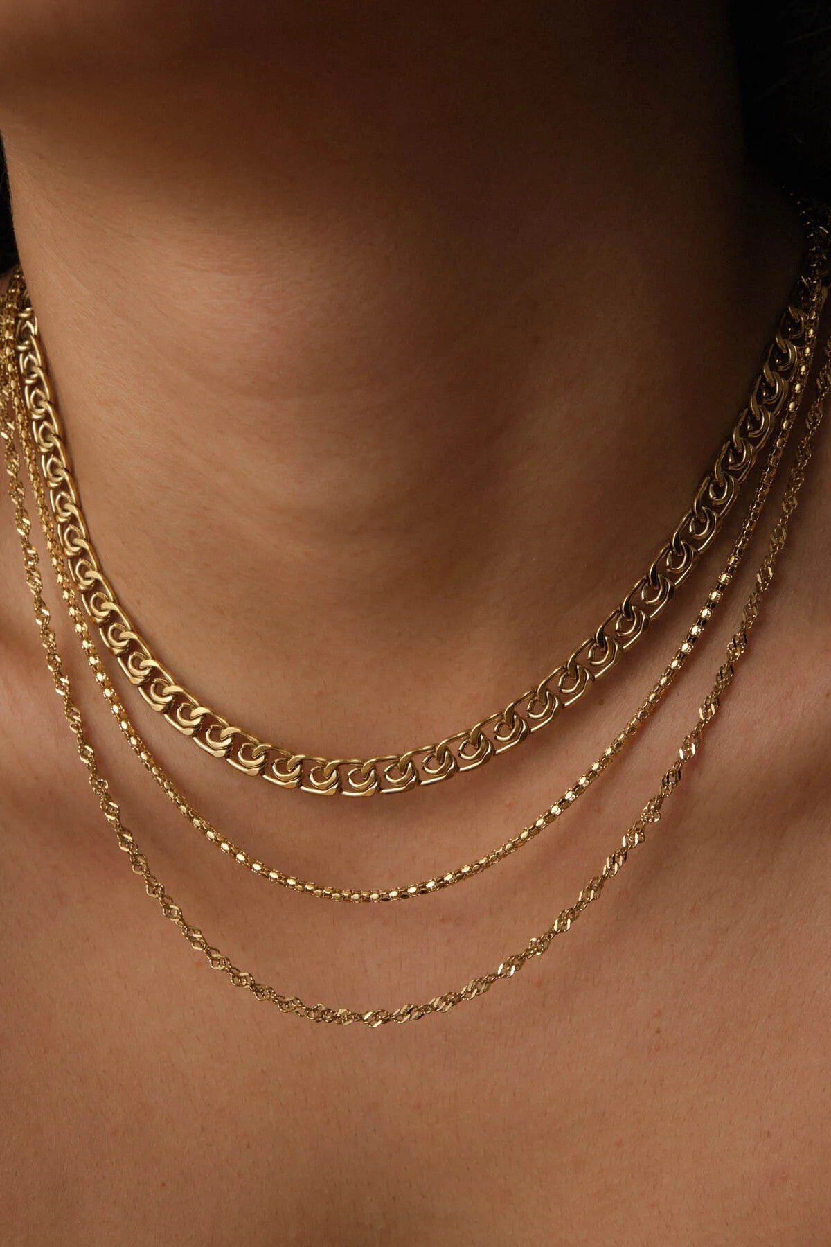 Çelik 3'lü Kombin Singapur, Salyangoz ve Pullu Halat Zincir Kolye Minimal Kararmaz 45cm