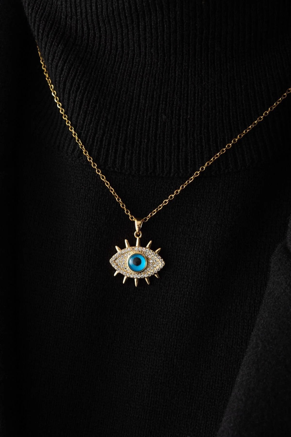 Çelik Taşlı Mavi Göz Kolye Kararmaz