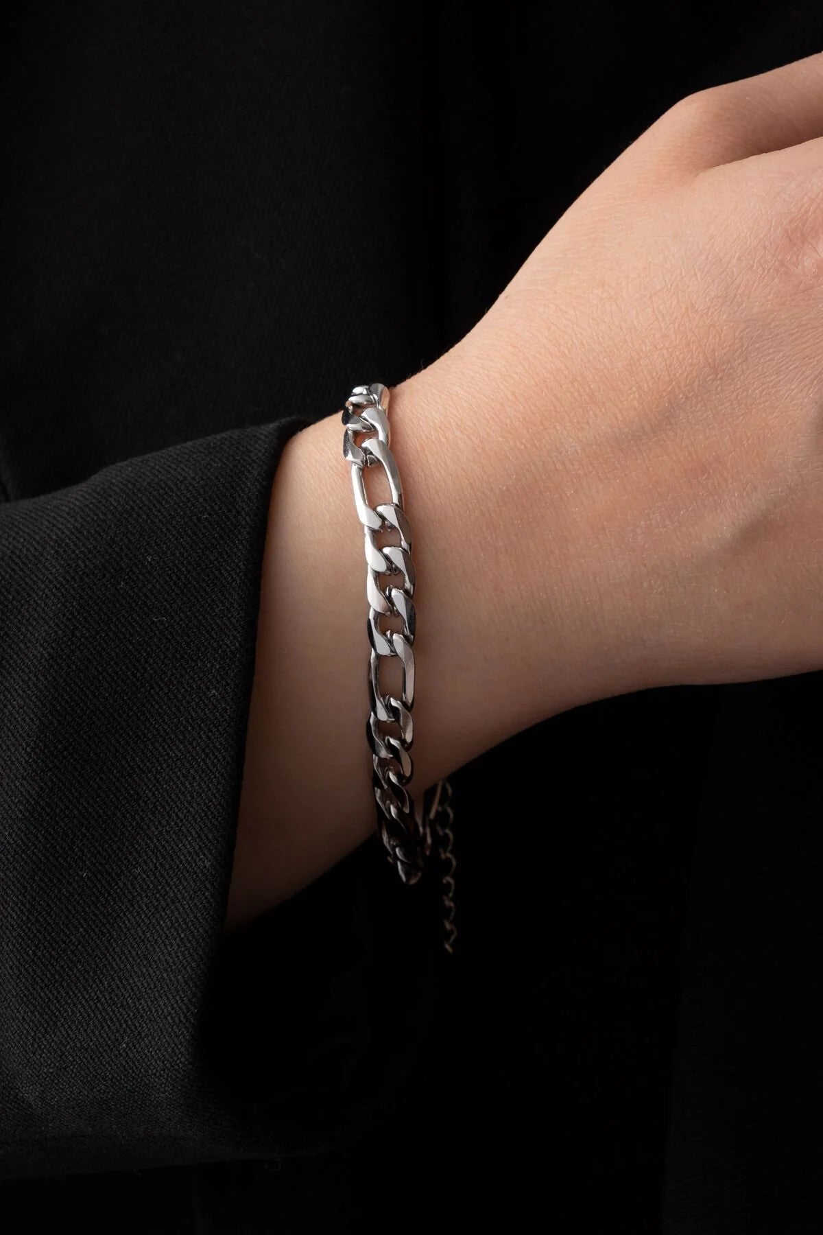 Çelik Figaro Zincir Bileklik 6mm Kararmaz 17cm+4cm&21cm Unisex