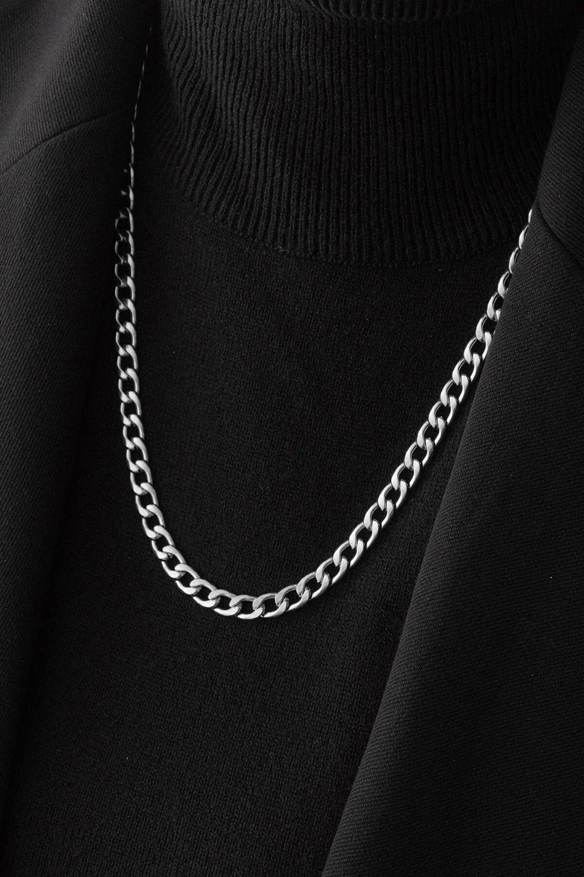 Çelik Gurmet Zincir Kolye Kararmaz 6mm Kalın Gurmet Kolye Unisex Ayarlanabilir Boy