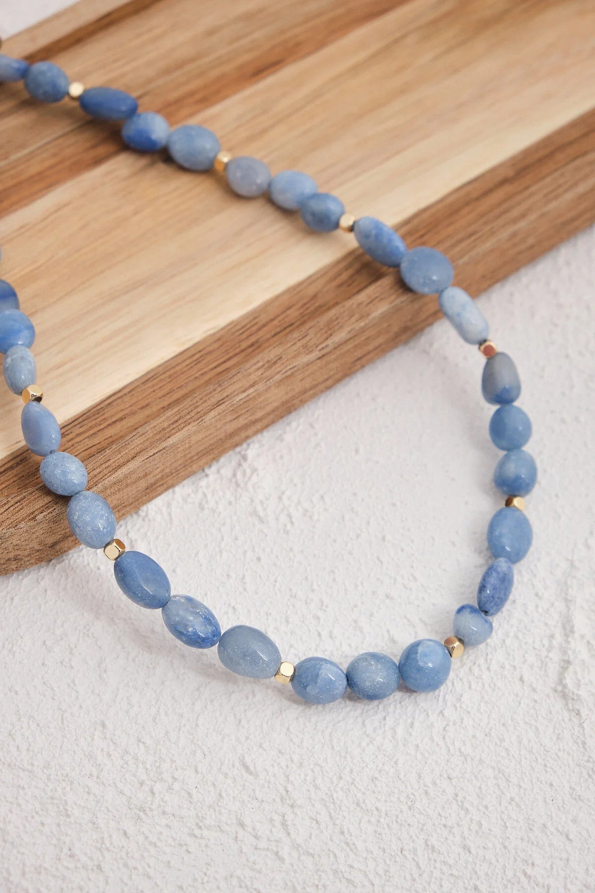 Akik Doğal Taş Kolye 40cm+5cm El İşi Özel Yapım Gerçek Mavi Akik Taşı