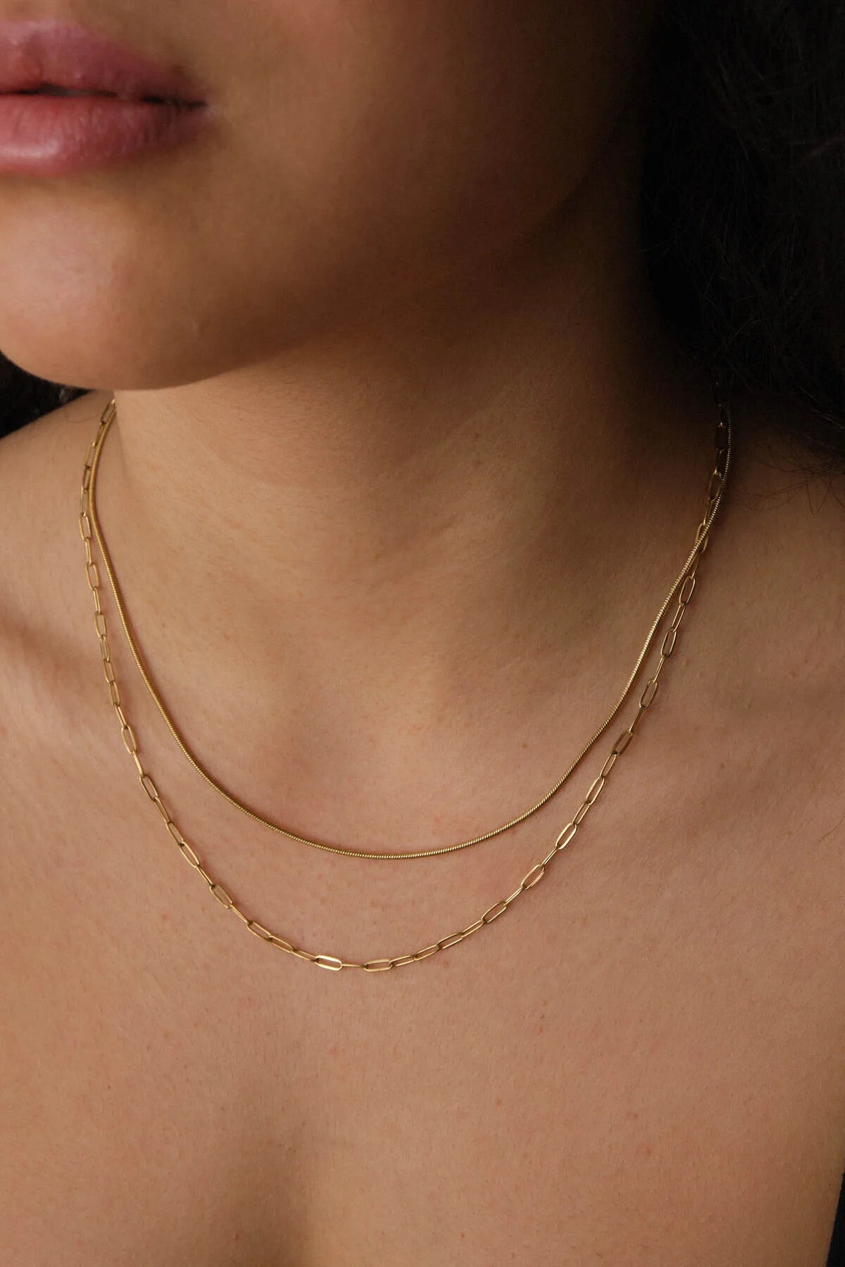 Çelik 2'li Kombin Ataç ve İnce İtalyan Zincir Kolye Minimal Kararmaz 45+5cm