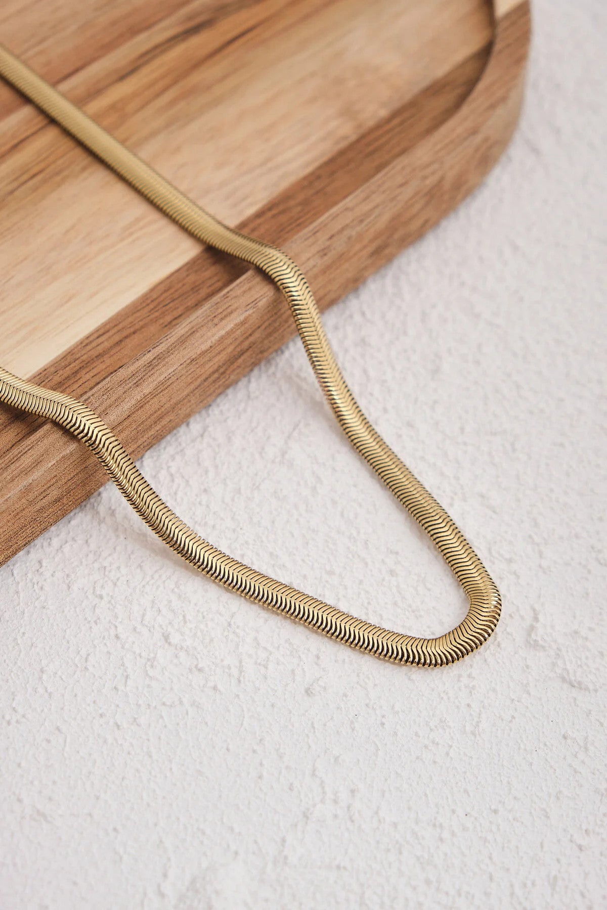 Çelik Yılan Kolye Balık Sırtı Yassı Zincir Kolye 5mm Kararmaz 45cm