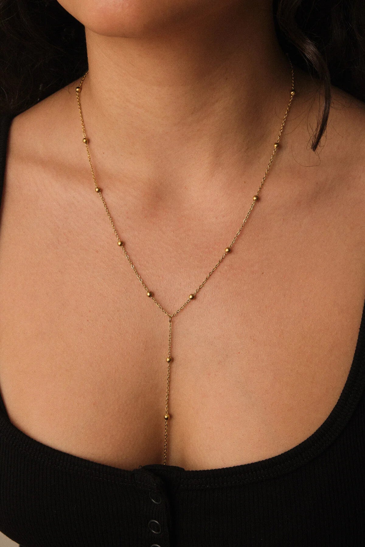 Çelik Dorika Y Kolye Toplu Zincir Kolye 1mm Zarif Minimal 50cm