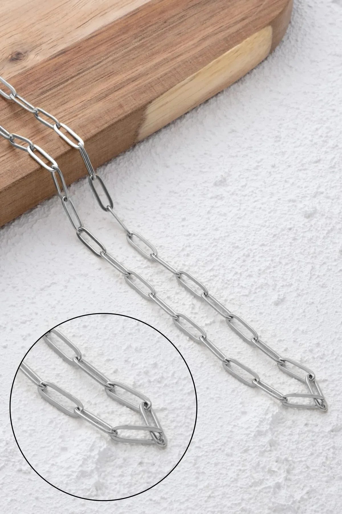 Çelik Ataç Oval Erkek Zincir Kolye 4mm Kararmaz