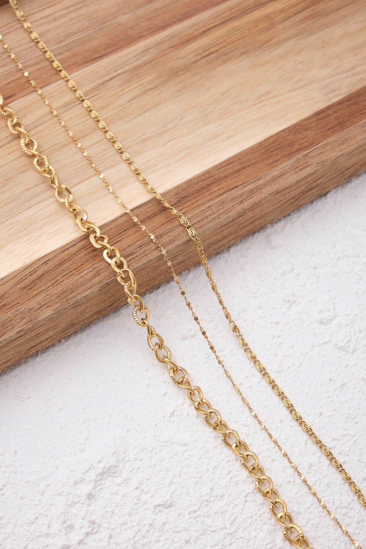 Çelik 3'lü Kombin Dokulu Sarmal, Salyangoz ve Ezme Burgu Zincir Kolye 45cm+5cm Minimal Kararmaz