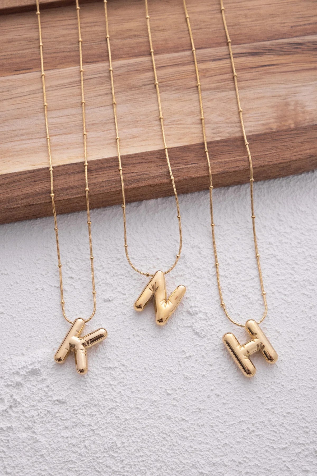 Çelik Harfli "K" Bubble Balon Kolye Balık Sırtı Toplu Zincir K Harfi 45cm