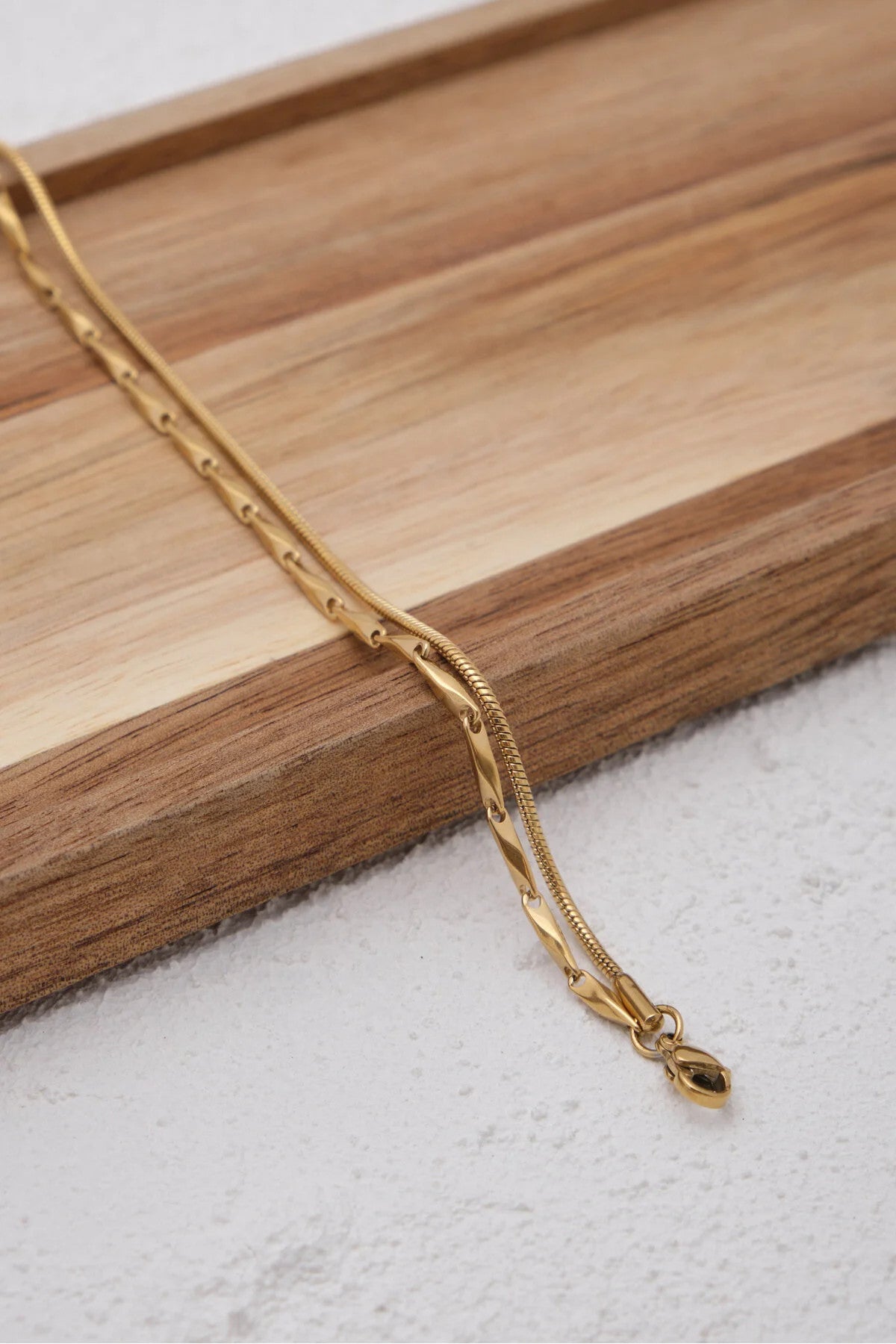 Çelik 2'li Kombin Halat İtalyan Ve İnce Küp Üçgen Zincir Bileklik Minimal Kararmaz 17+4cm