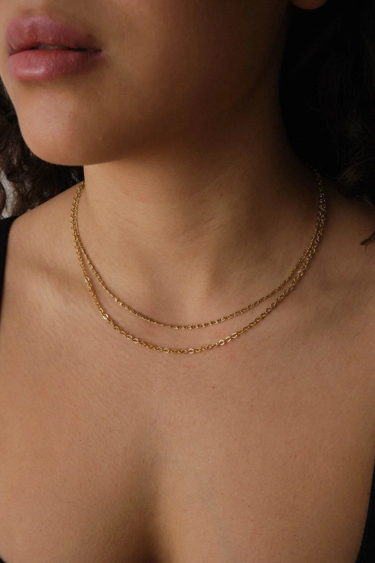 Çelik 2'li Kombin Salyangoz ve Dokulu Halat Zincir Kolye Minimal Kararmaz 45cm