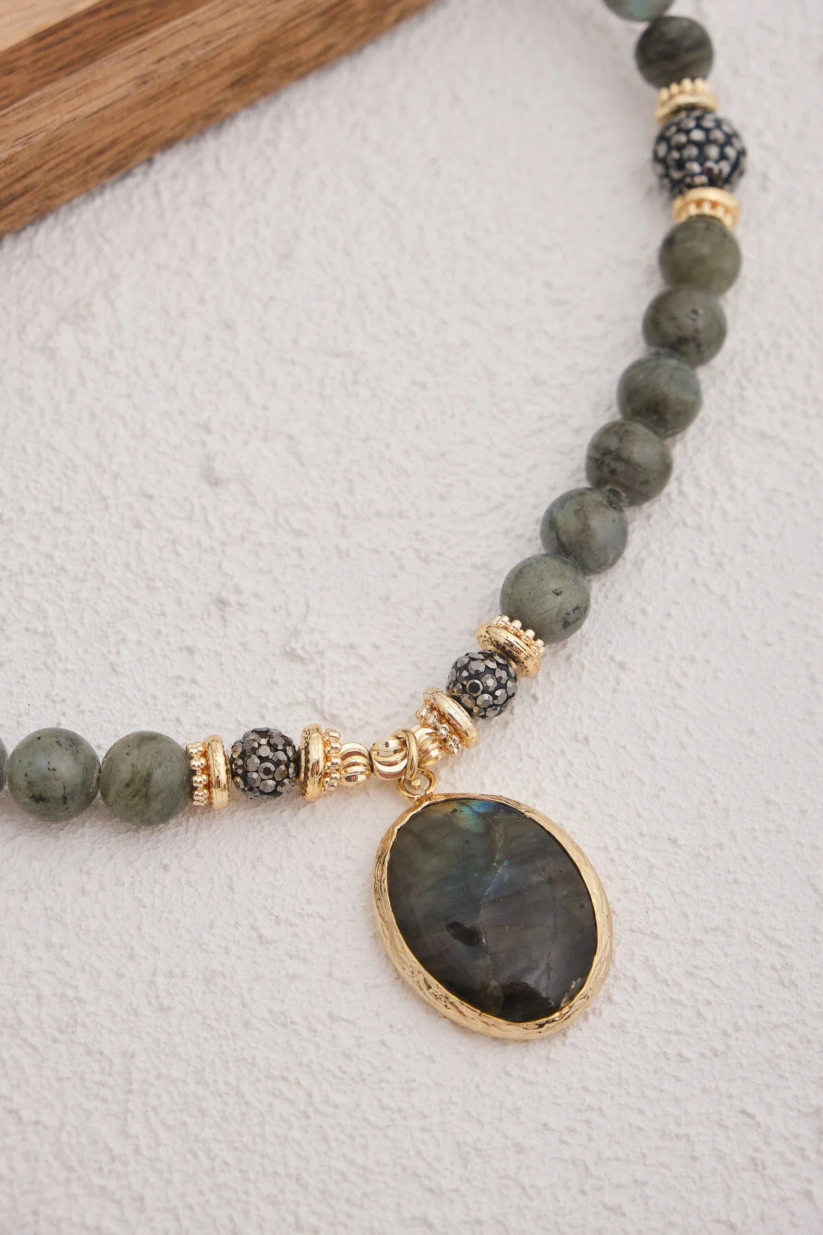 Labradorit Doğal Taş Kolye 40cm+5cm El İşi Özel Yapım Gerçek Labradorit Taşı