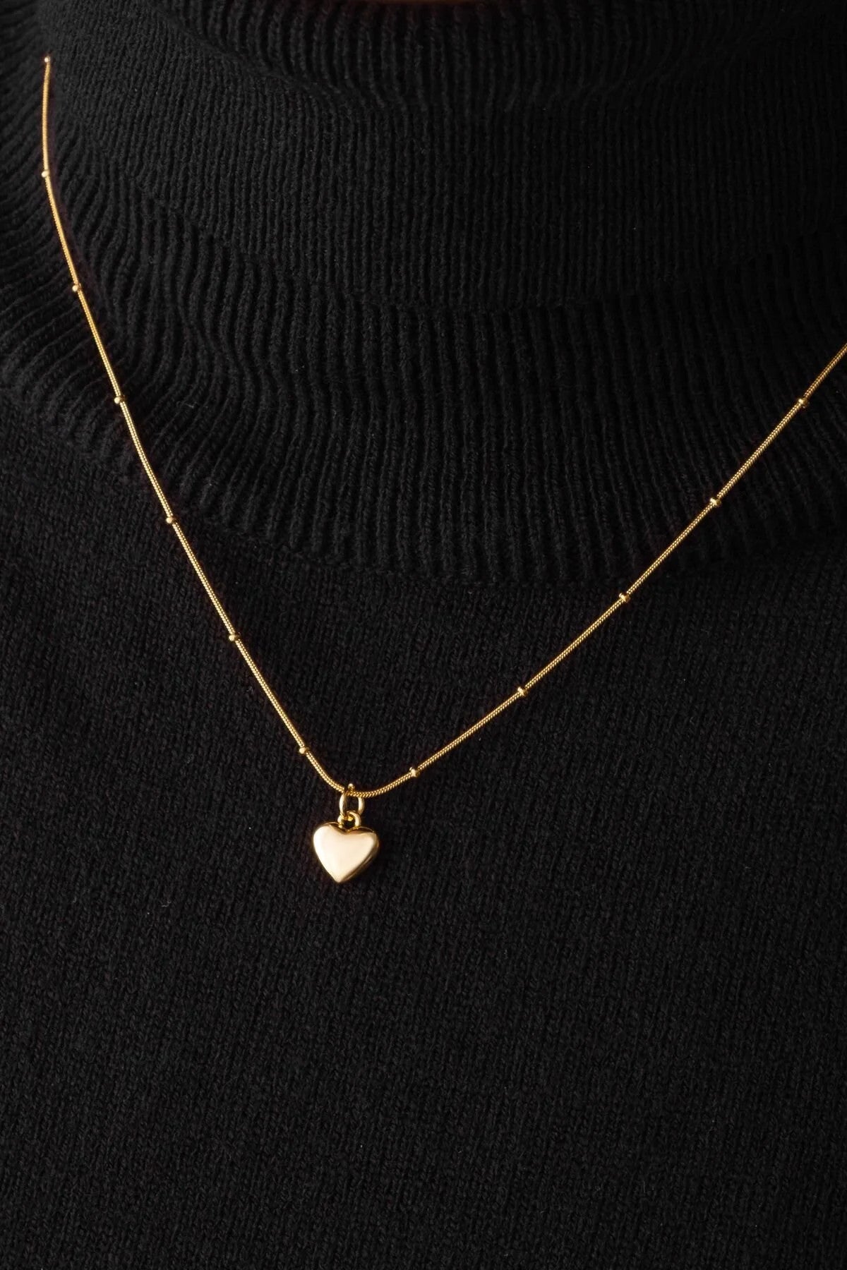 Çelik Kalp Kolye Oval Kenarlı İnce Toplu Balık Sırtı Zincirli Kararmaz 45cm