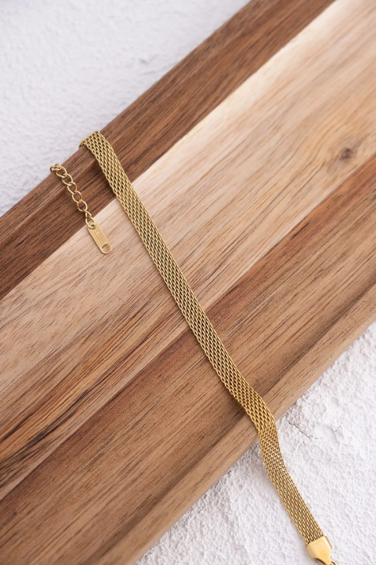 Çelik Örgü Bileklik Altın Kararmaz Örme Hasır Bileklik 18cm+5cm