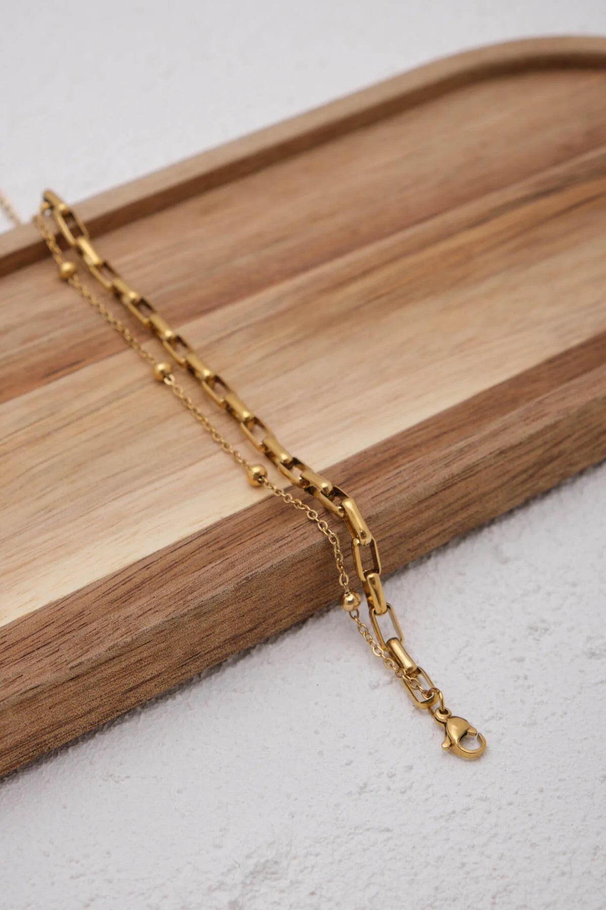 Çelik 2'li Kombin Toplu ve Ataç Dikdörtgen Zincir Bileklik Minimal Kararmaz 17+4cm & 21cm