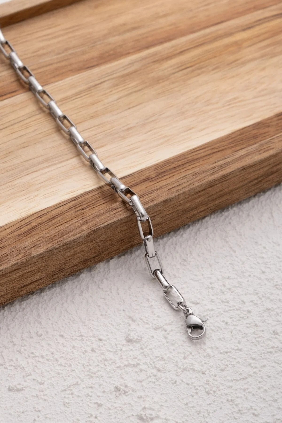Çelik İnce Dikdörtgen Zincir Bileklik Kararmaz 4mm 17cm+4cm&21cm Günlük Kullanıma Uygun