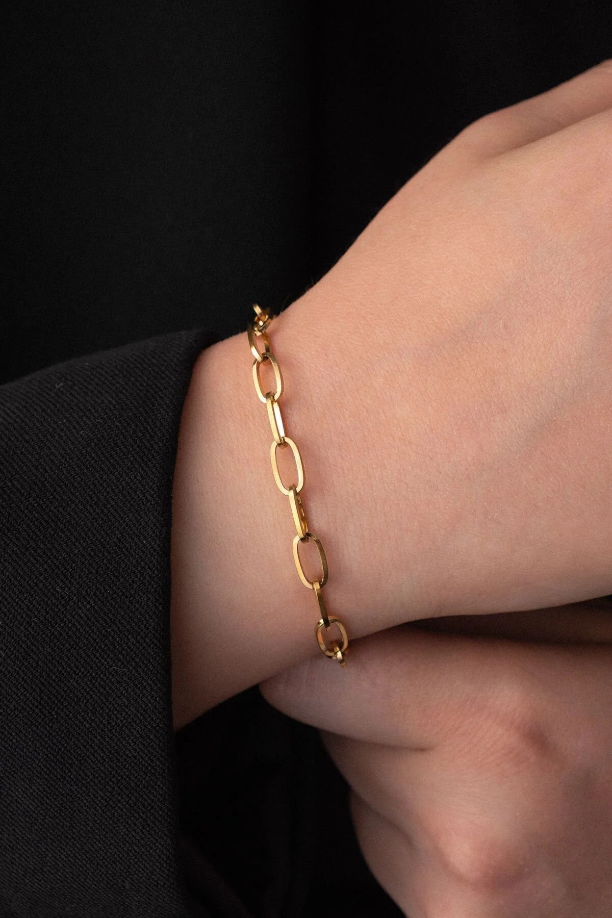 Çelik Kalın Ataç Bileklik Oval Zincir Kararmaz 5mm 17cm+4cm&21cm