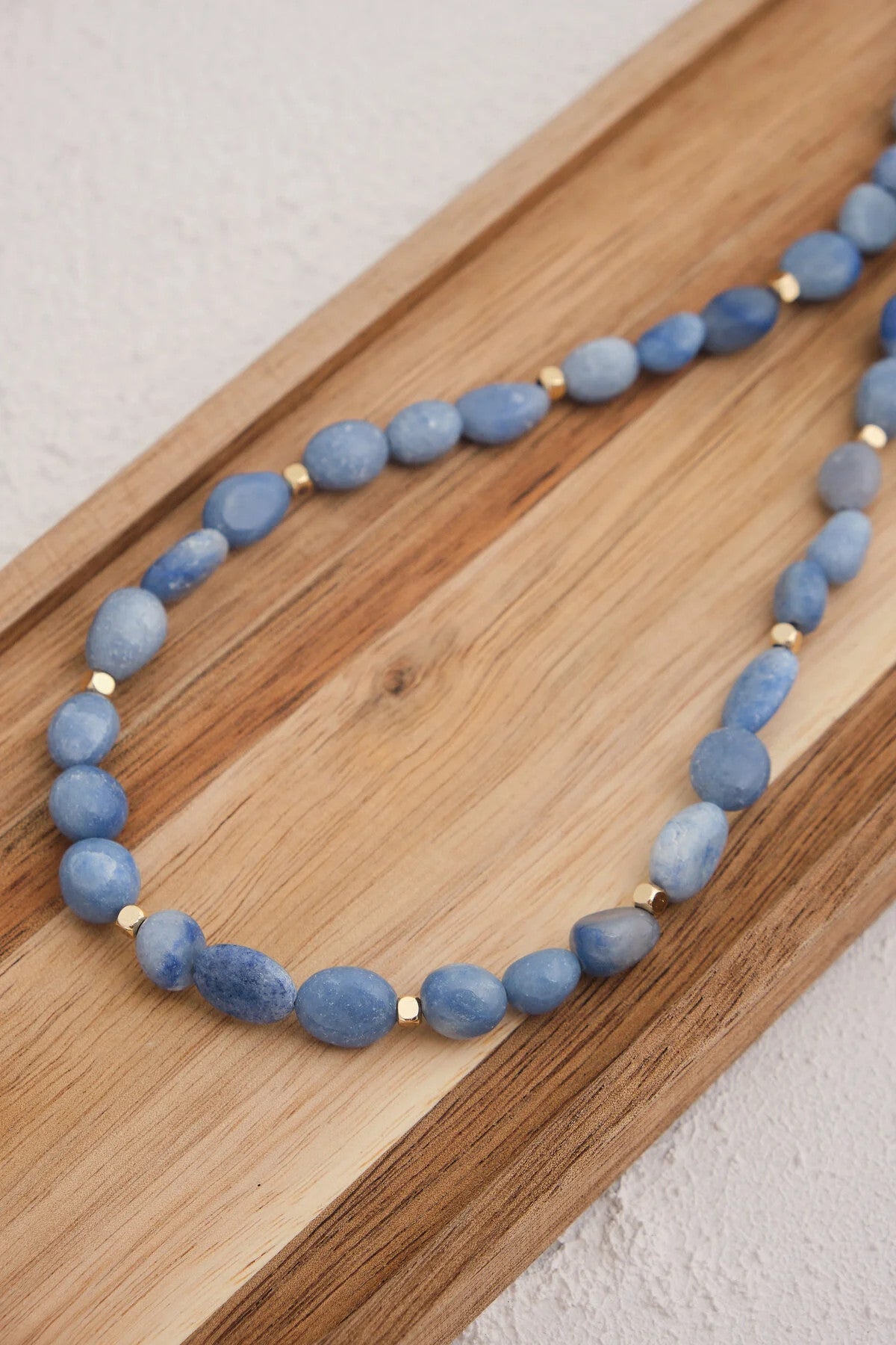 Akik Doğal Taş Kolye 40cm+5cm El İşi Özel Yapım Gerçek Mavi Akik Taşı