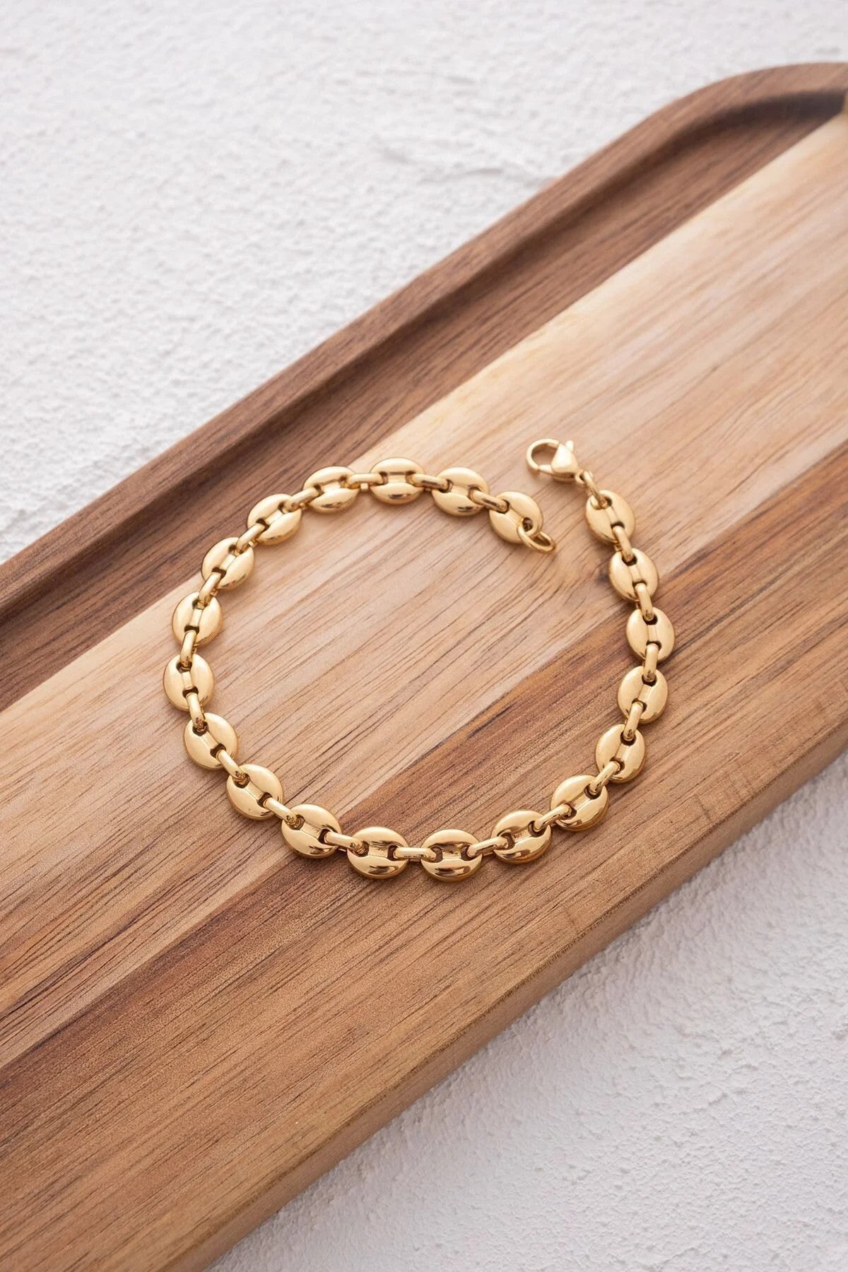 Çelik Gemici Model Zincir Bileklik Kahve Çekirdeği 5mm Zincir Unisex 17cm+4cm&21cm