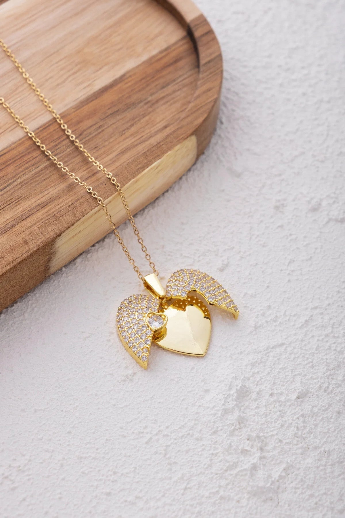 Çelik Taşlı Kalp Kolye Kararmaz