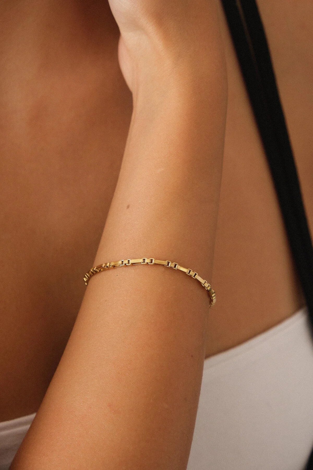 Çelik Dikdörtgen Kare Bileklik Kutu Dikdörtgen Bileklik 2mm Kararmaz 17cm+4cm-21cm