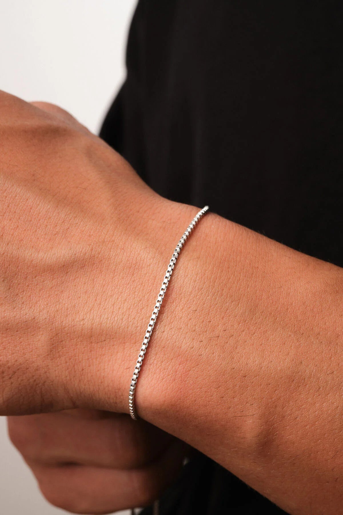 Çelik Kutu Kare Zincir Erkek Bileklik 1mm Kararmaz