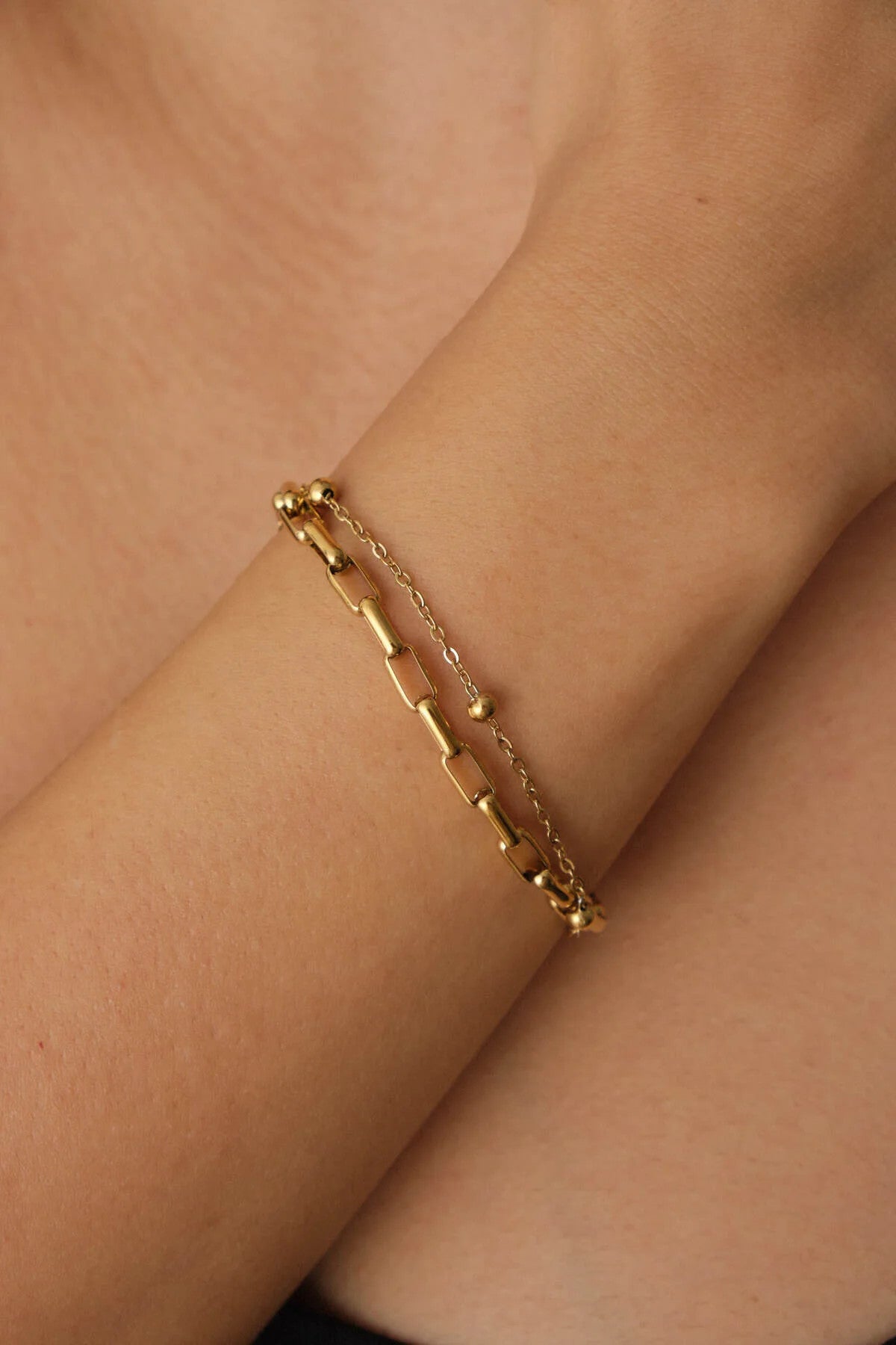 Çelik 2'li Kombin Toplu ve Ataç Dikdörtgen Zincir Bileklik Minimal Kararmaz 17+4cm & 21cm