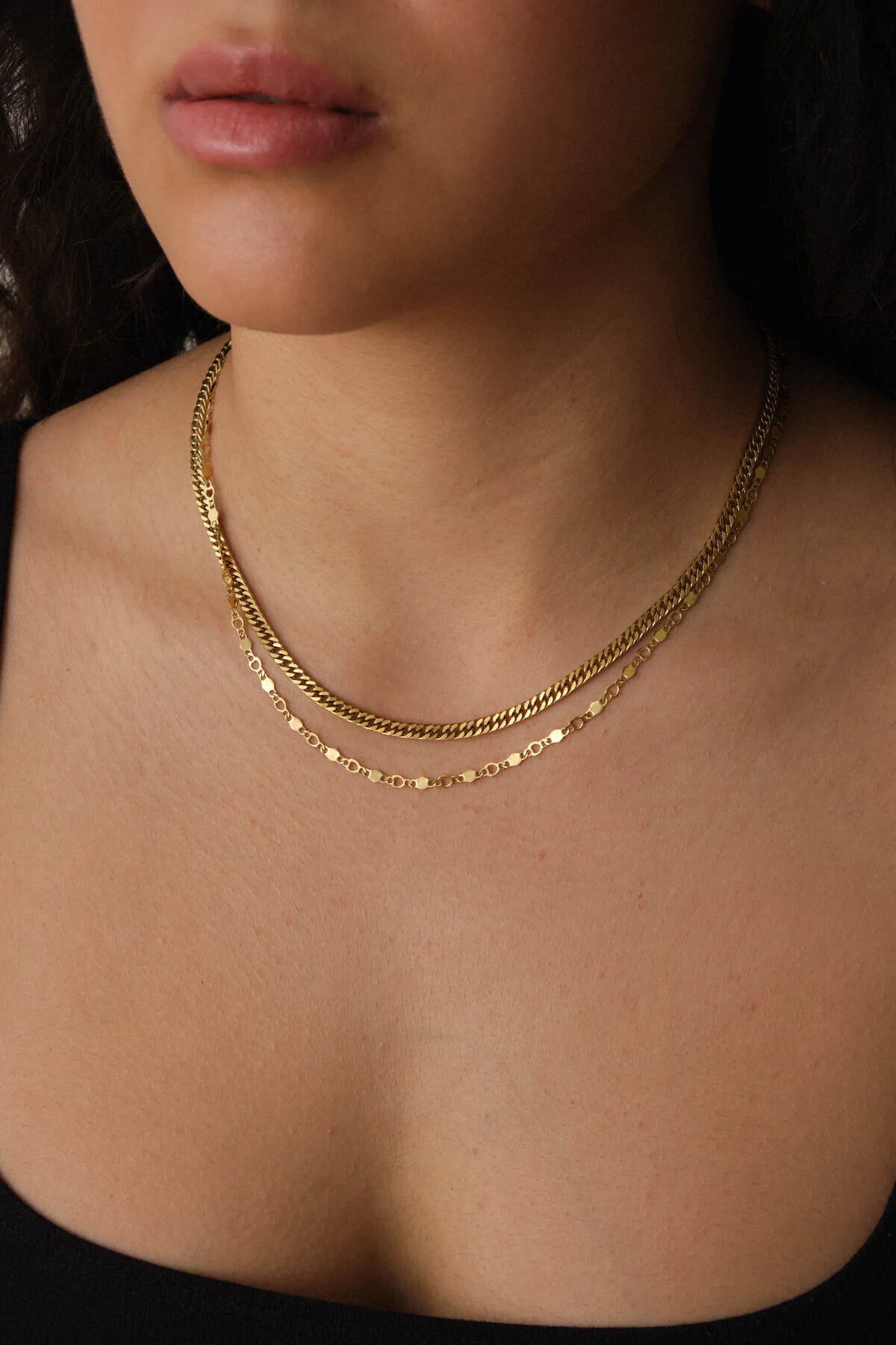 Çelik 2'li Kombin Almak Gurmet ve Kalpli Altıgen Zincir Kolye Minimal Kararmaz 45+5cm