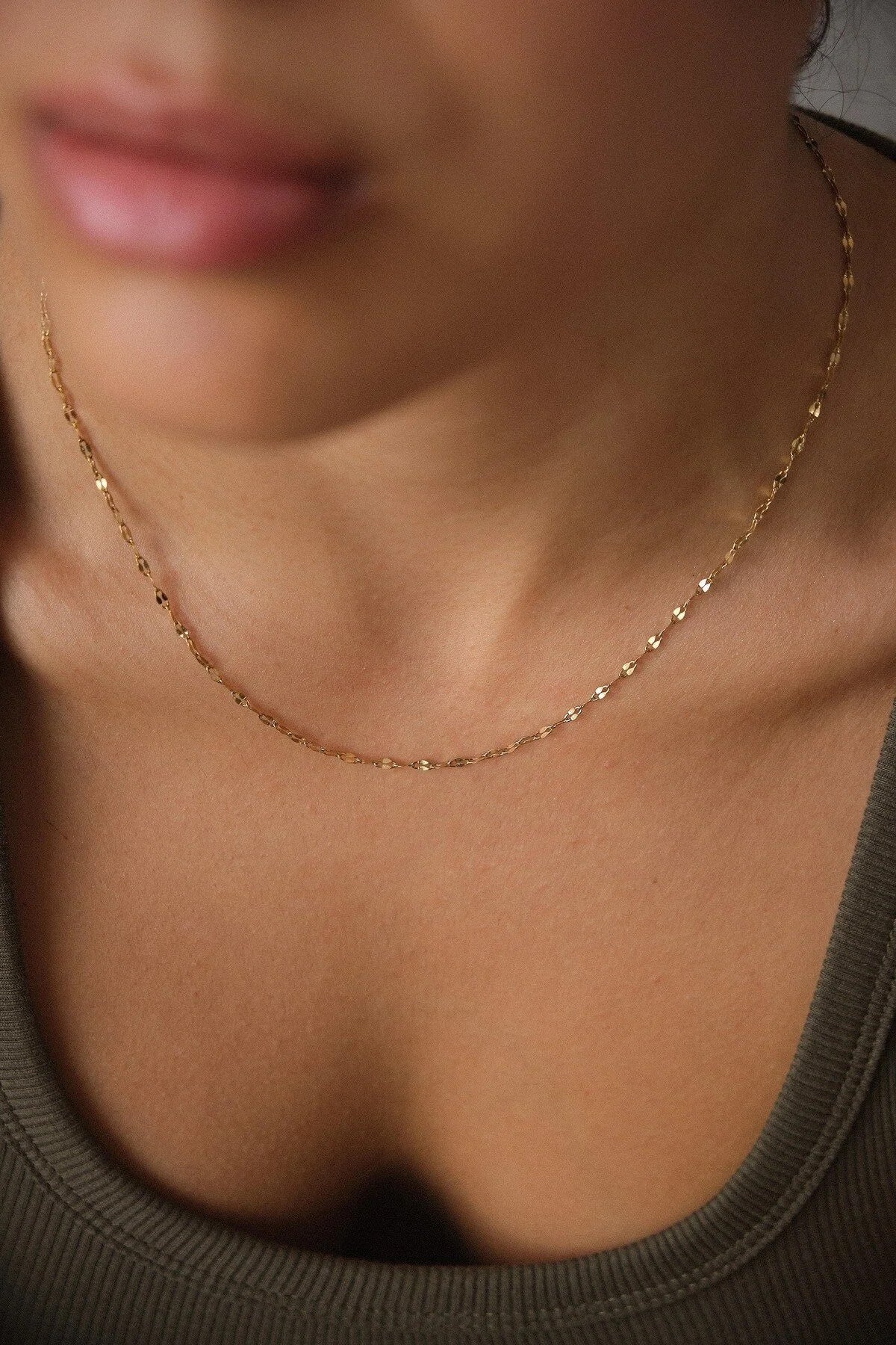 Çelik Dudak Zincir Kolye Ince Singapur Sarma Burgu Aynalı Kolye 2mm Zarif Minimal