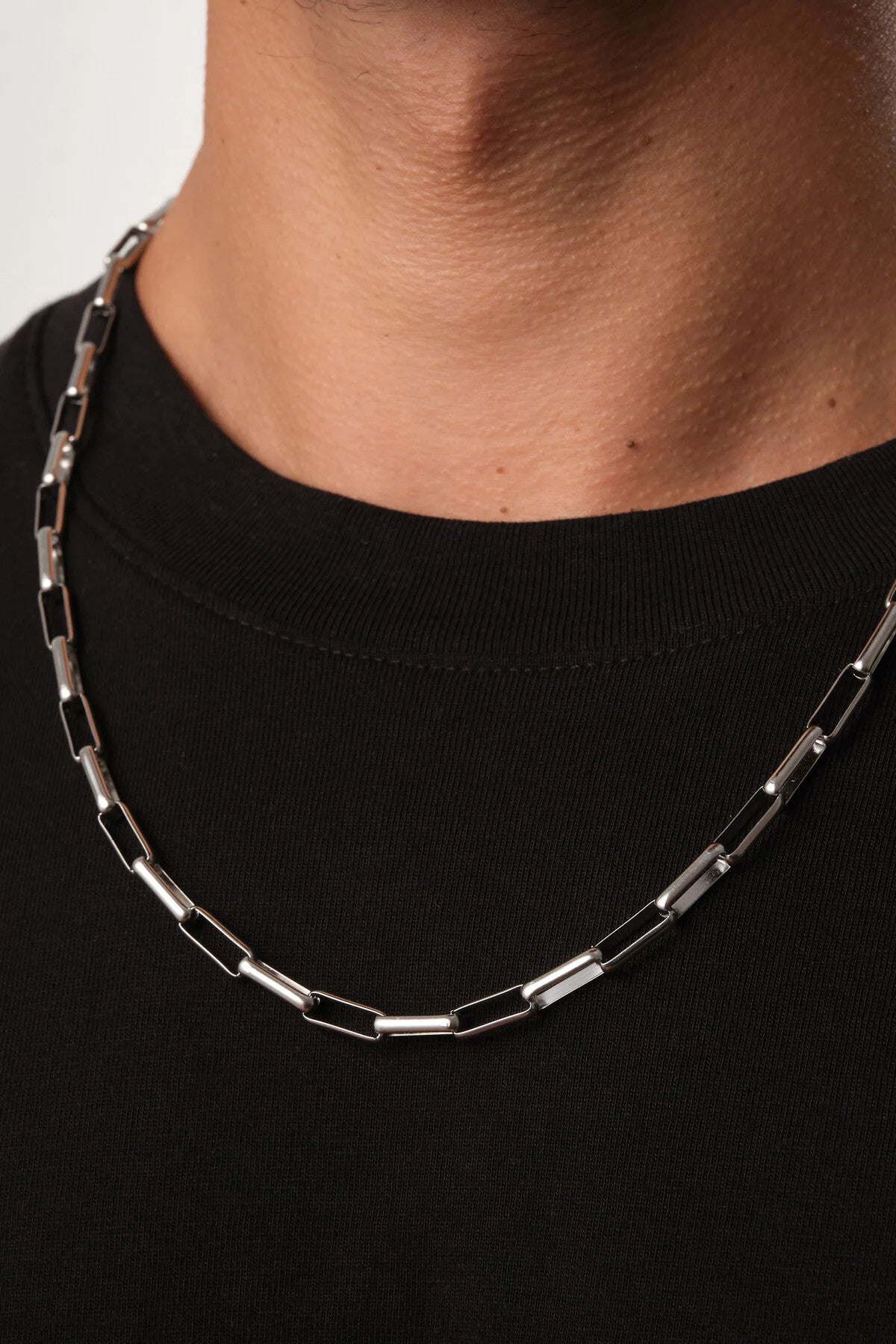 Çelik Dikdörtgen Erkek Zincir Kolye 5mm Kararmaz