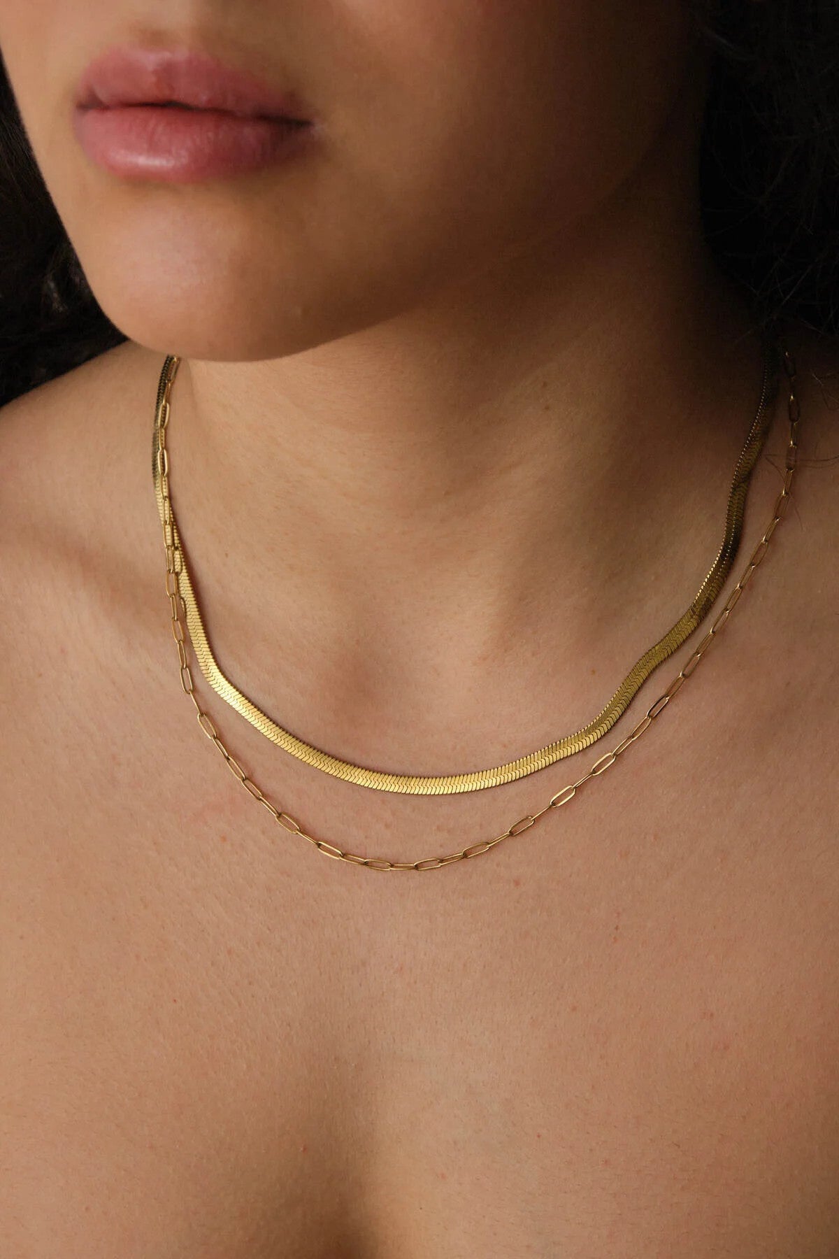 Çelik 2'li Kombin İtalyan ve Ataç Zincir Kolye Minimal Kararmaz 45+5cm