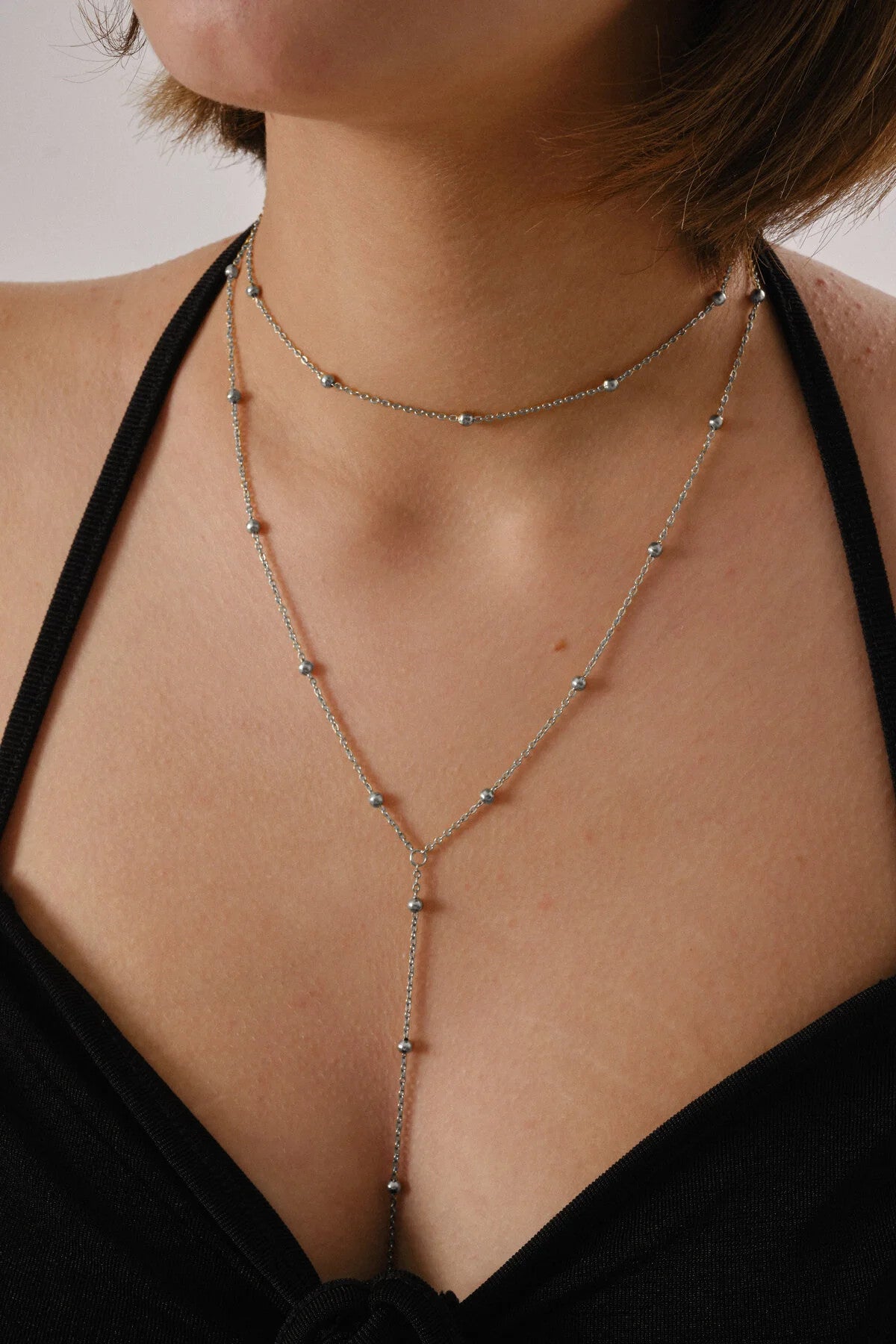 Çelik Dorika Y Kolye Toplu Zincir Choker Dekolte Kolye 1mm Zarif Minimal