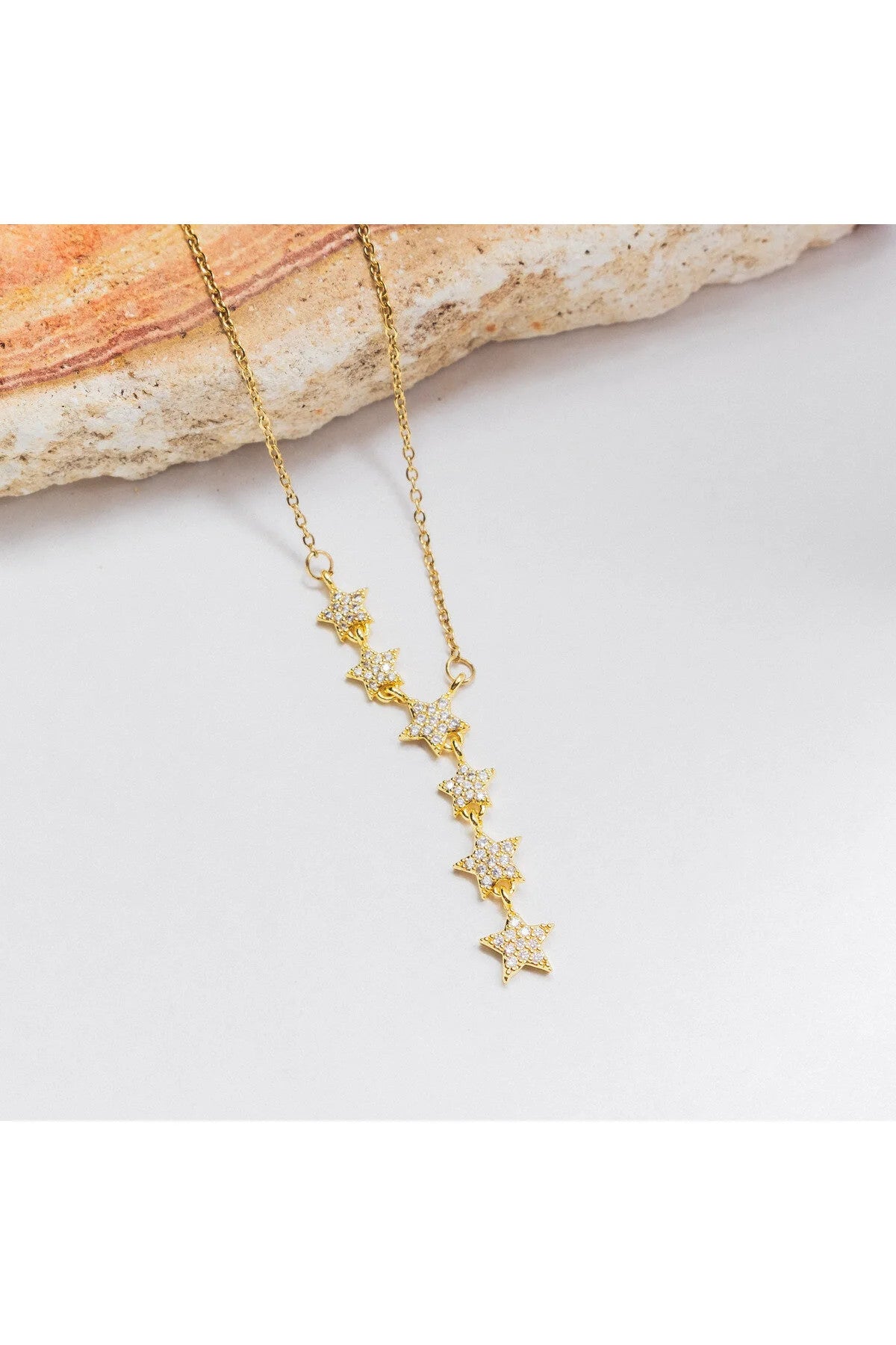 Çelik Taşlı Yıldız Kolye Altılı Yıldız Serisi Kararmaz