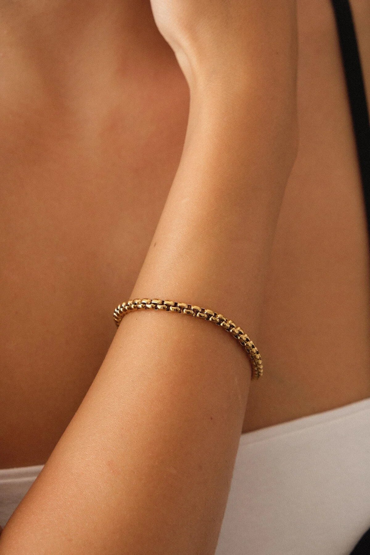 Çelik Top Zincir Bileklik Günlük Kullanıma Uygun 3mm Yuvarlak Halka Zincir Bileklik 17cm+4cm&21cm