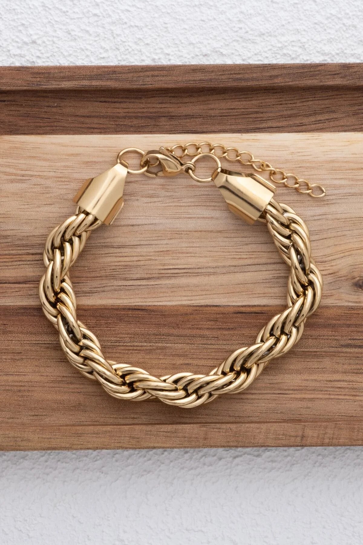 Çelik Kalın Burgu Bileklik Altın Kararmaz Zincir 19+5cm