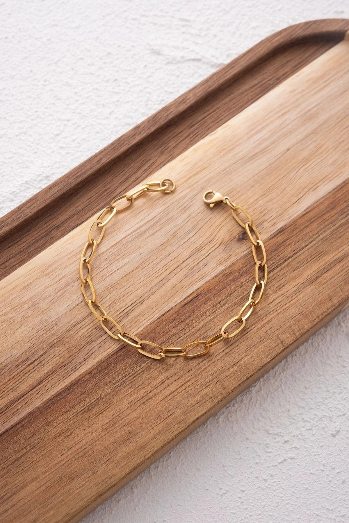 Çelik Kalın Ataç Bileklik Oval Zincir Kararmaz 5mm 17cm+4cm&21cm