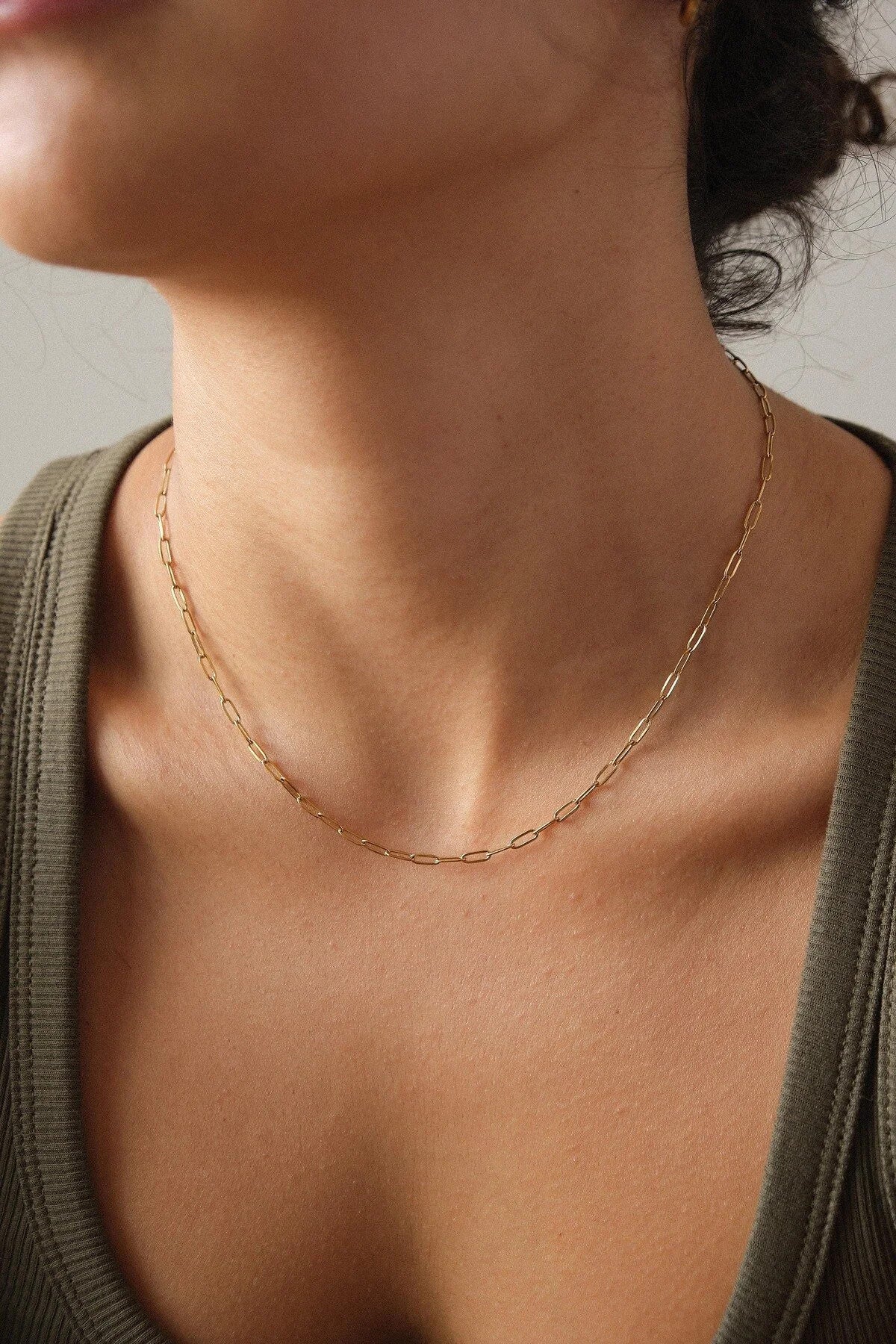 Çelik Ataç Oval Halka Zincir Kolye Günlük Kullanıma Uygun Kararmaz Kablo Zincir Kolye 2mm